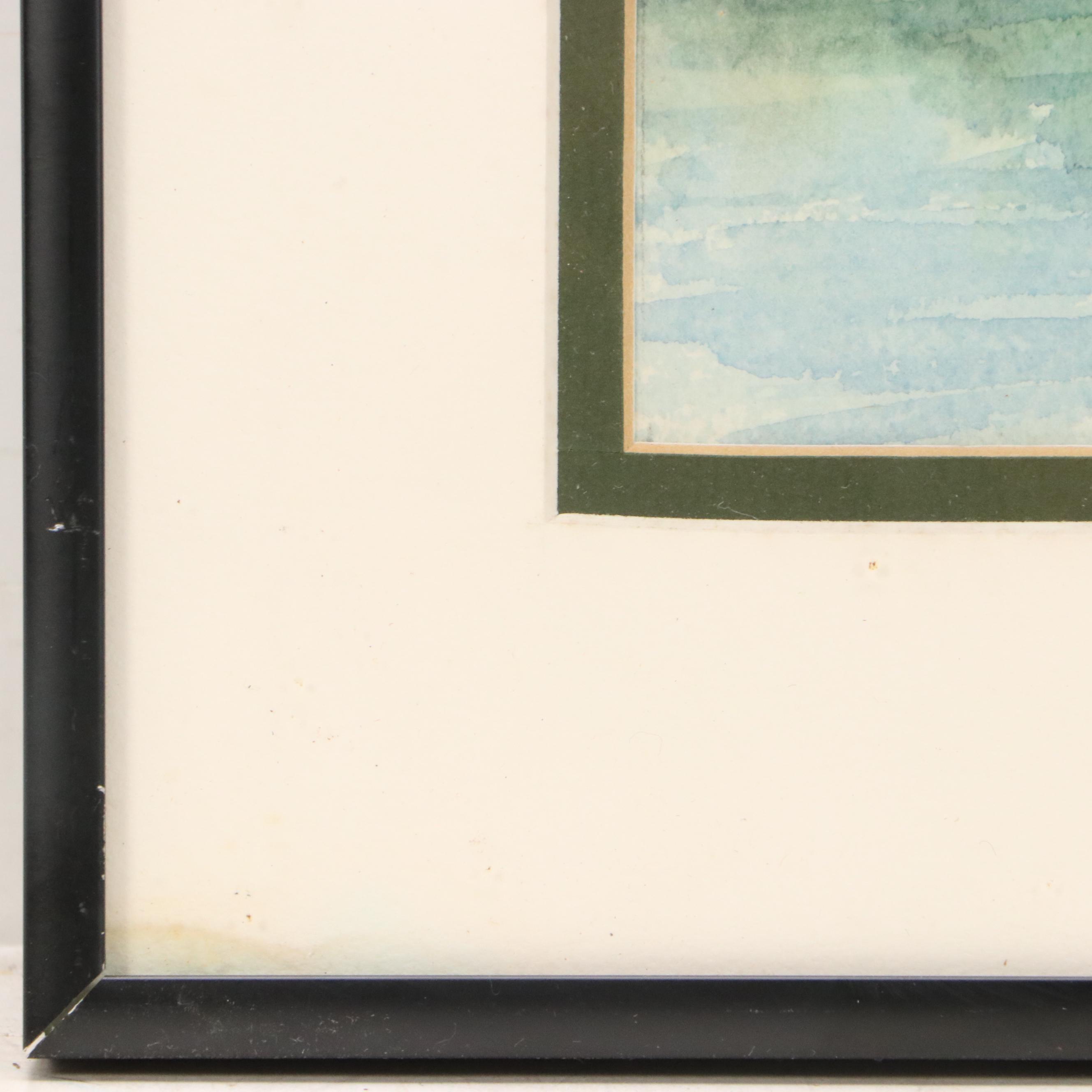 Landscape Watercolor Painting "Lakeside," Late 20th to 21st Century