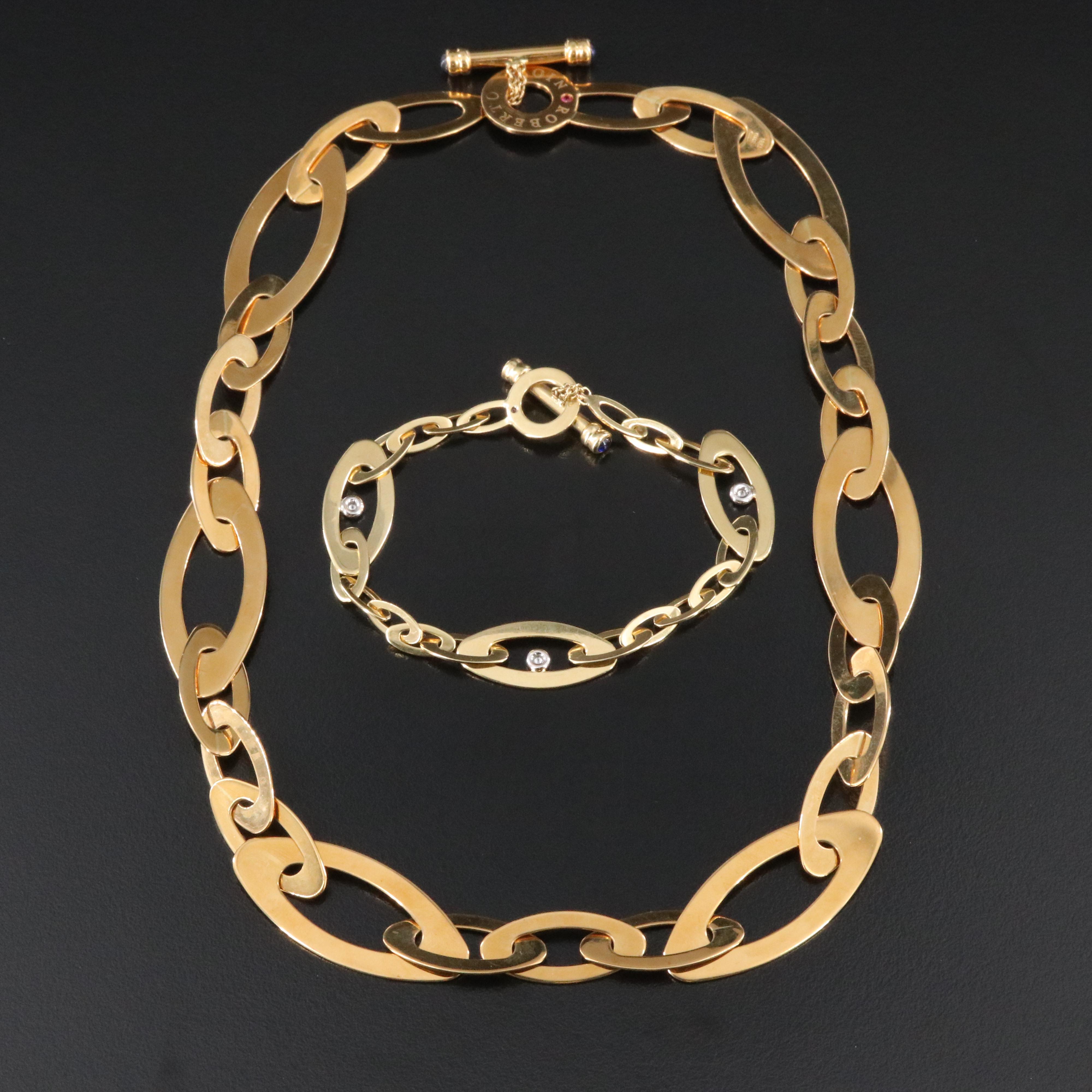 Roberto Coin Chic & Shine 18K Necklace and Bracelet with Diamond and Sapphire