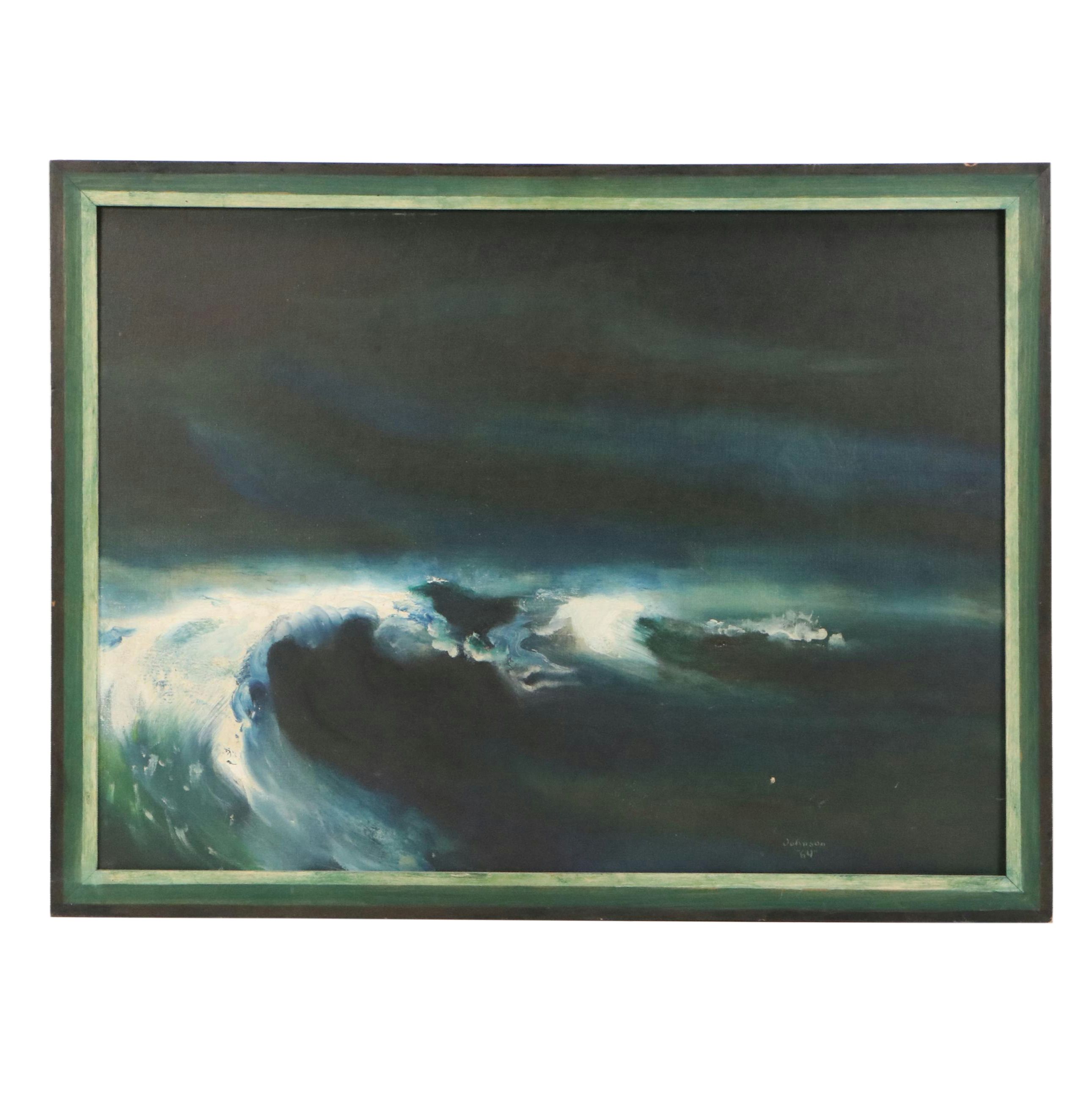 Stylized Seascape Oil Painting, 1964