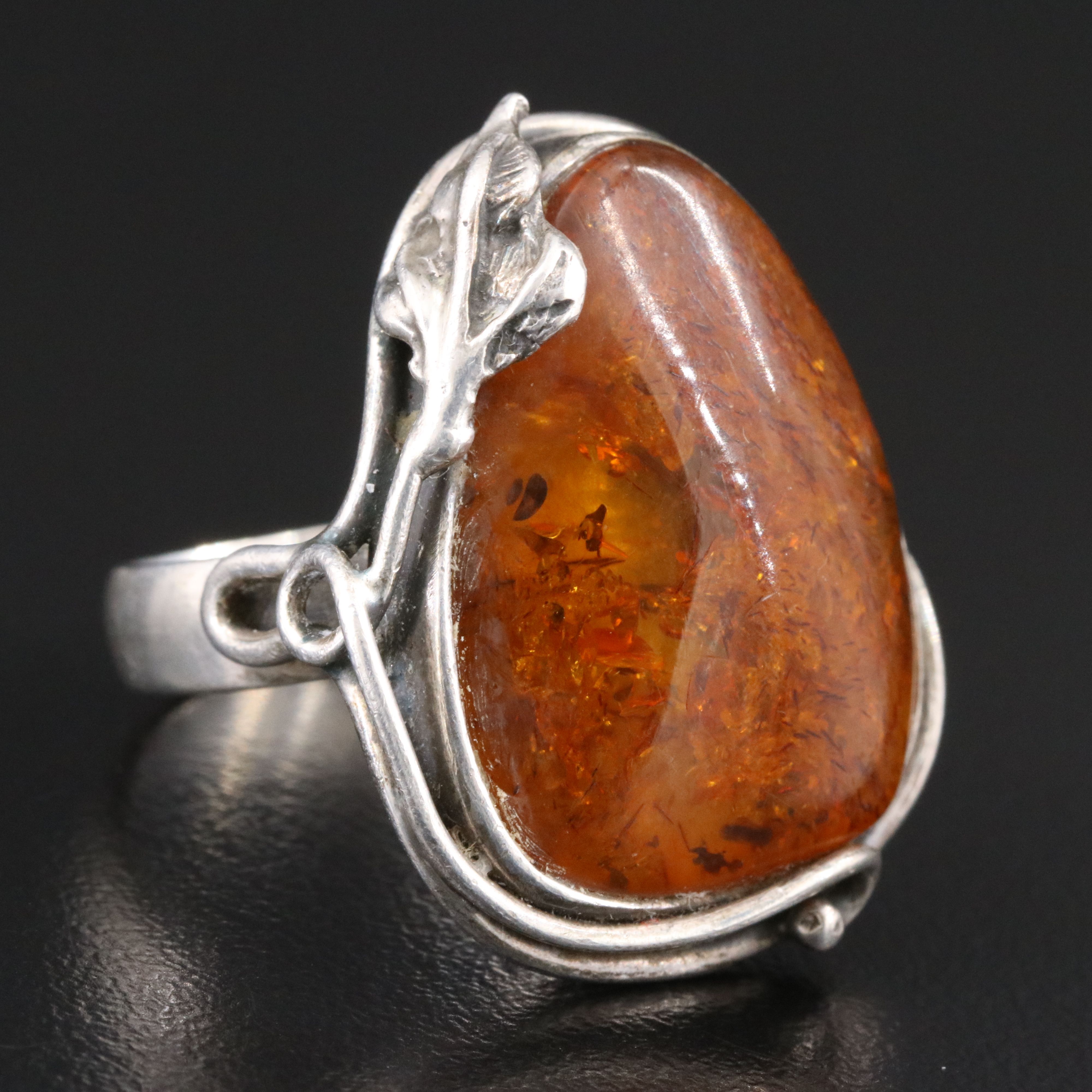 Sterling Amber Ivy Ring