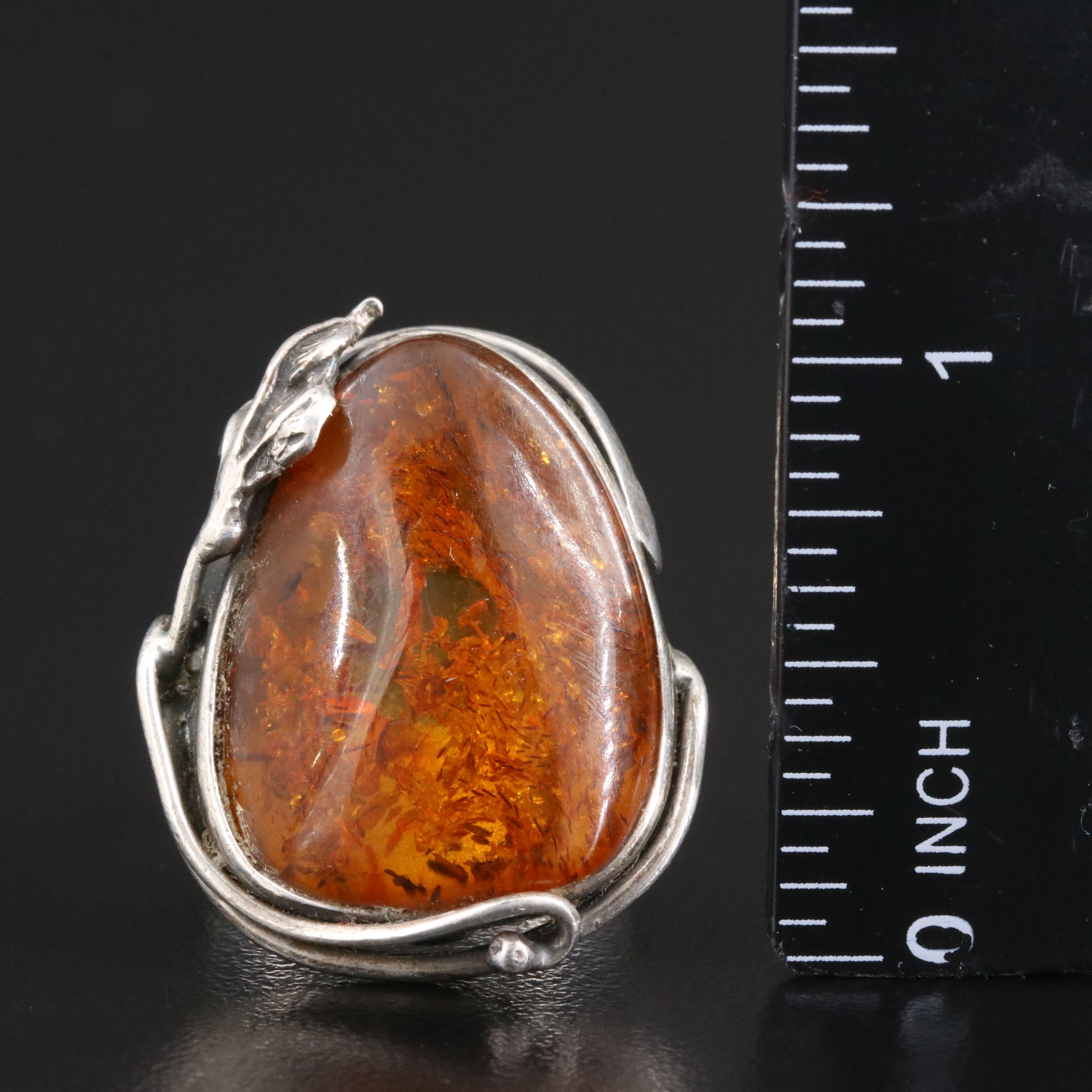 Sterling Amber Ivy Ring