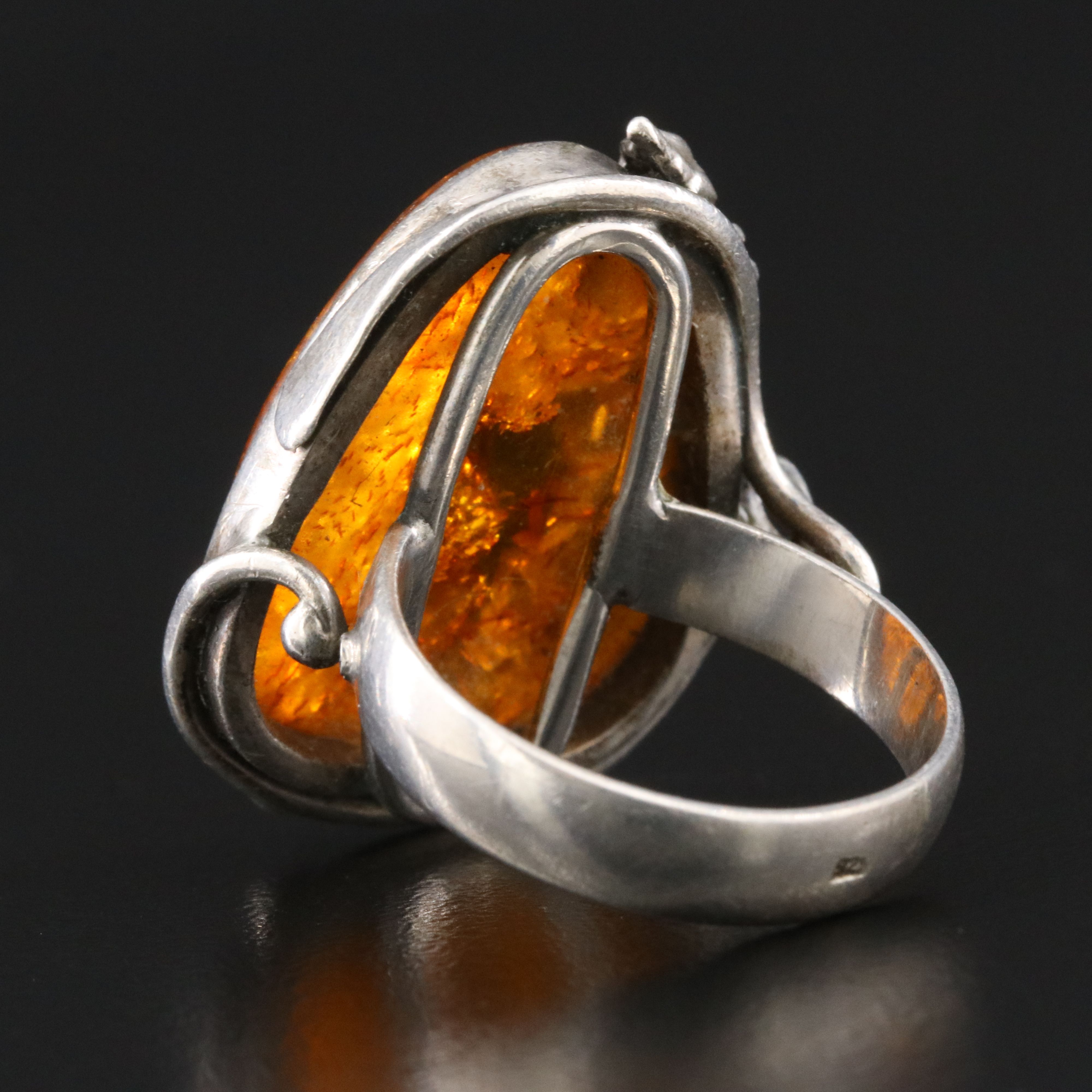 Sterling Amber Ivy Ring