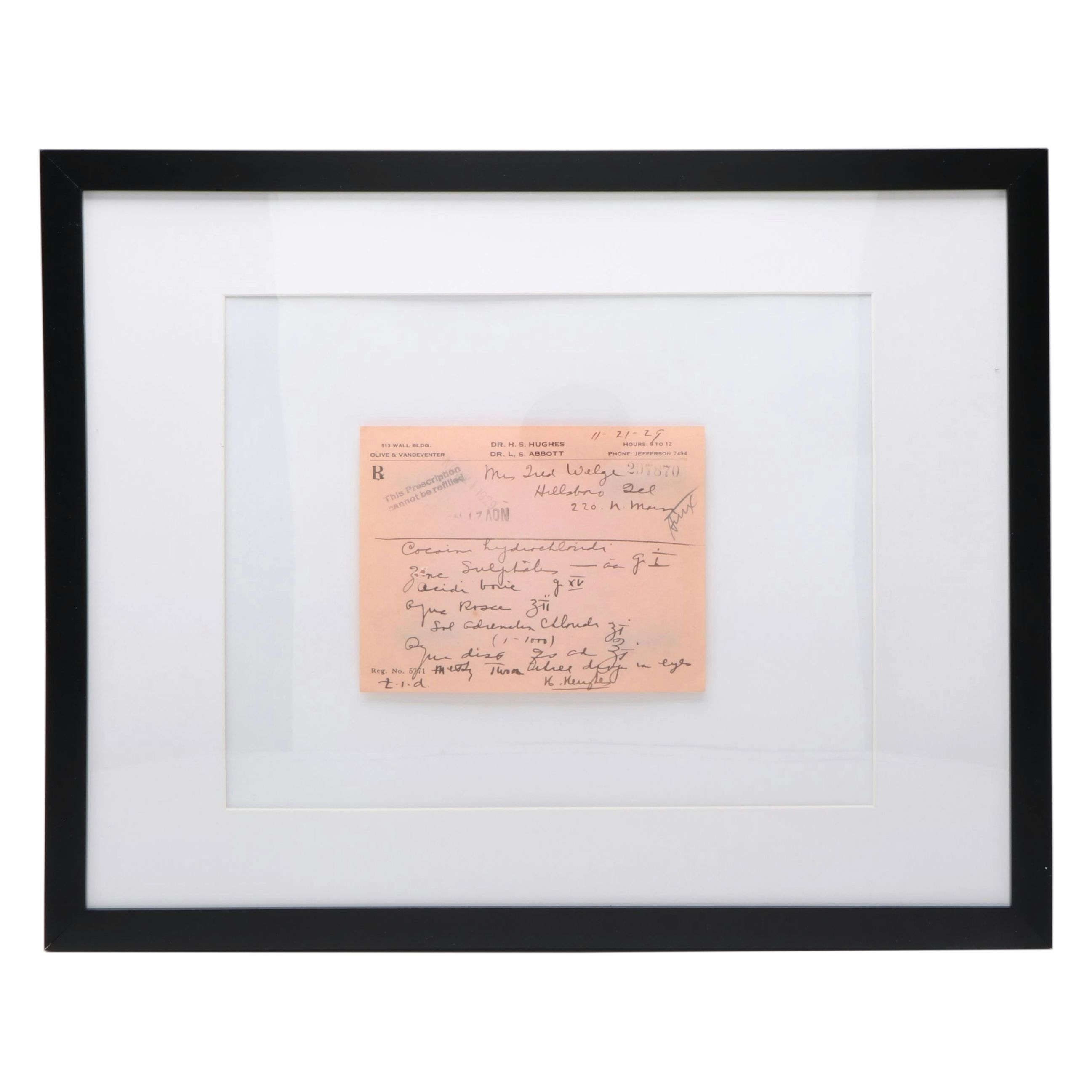 Prescription Form for Cocaine, 1929