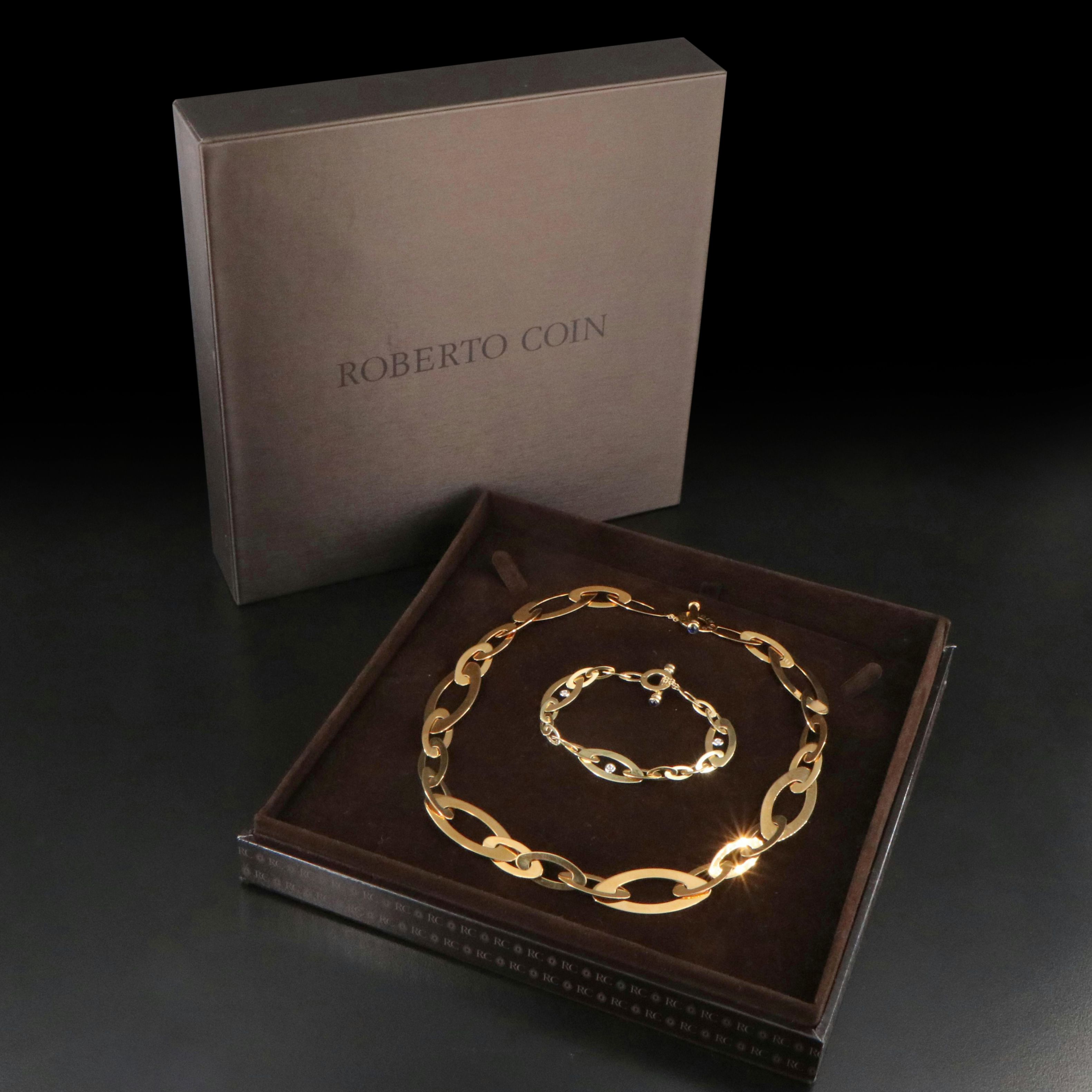 Roberto Coin Chic & Shine 18K Necklace and Bracelet with Diamond and Sapphire