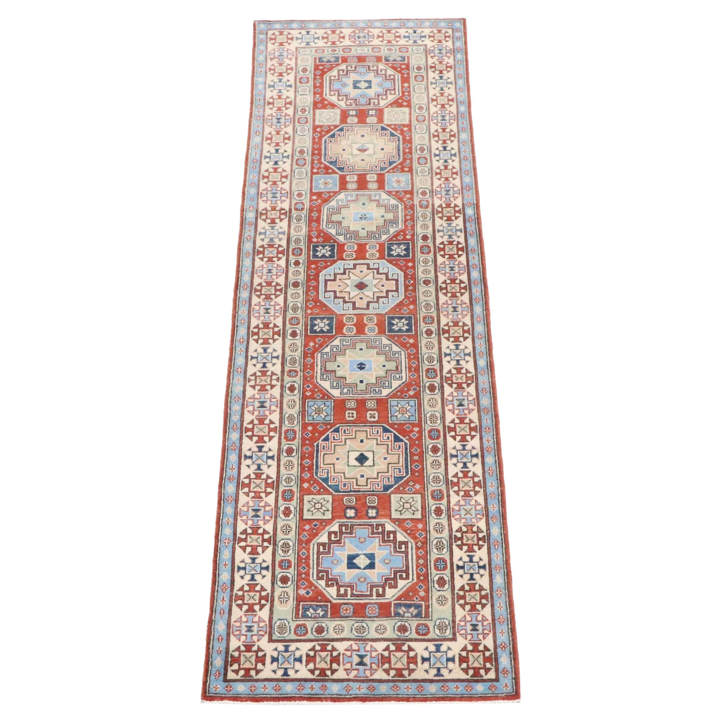 2'9 x 9'11 Hand-Knotted Afghan Kazak Carpet Runner