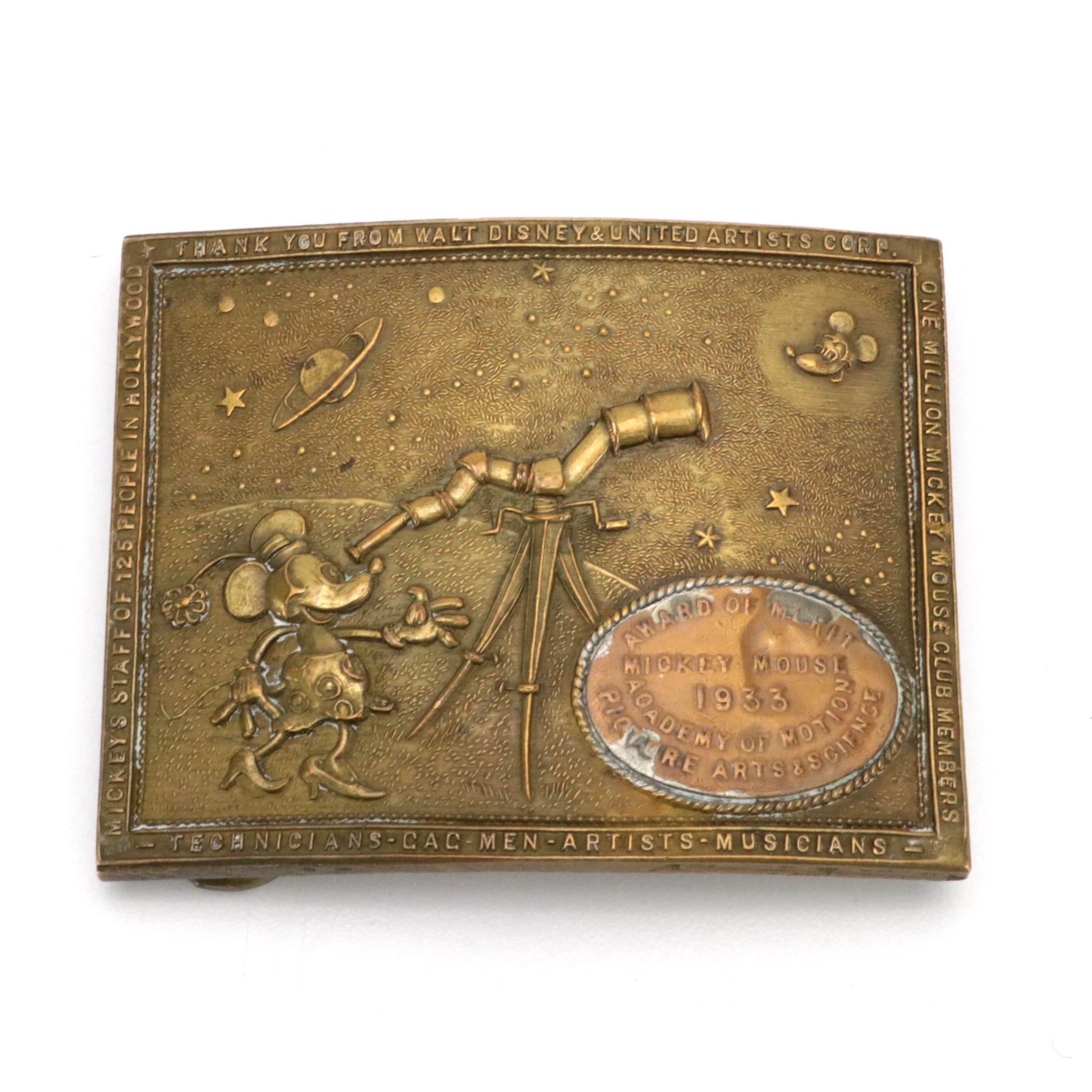 Walt Disney Mickey Mouse 1933 "Award of Merit" Brass Belt Buckle