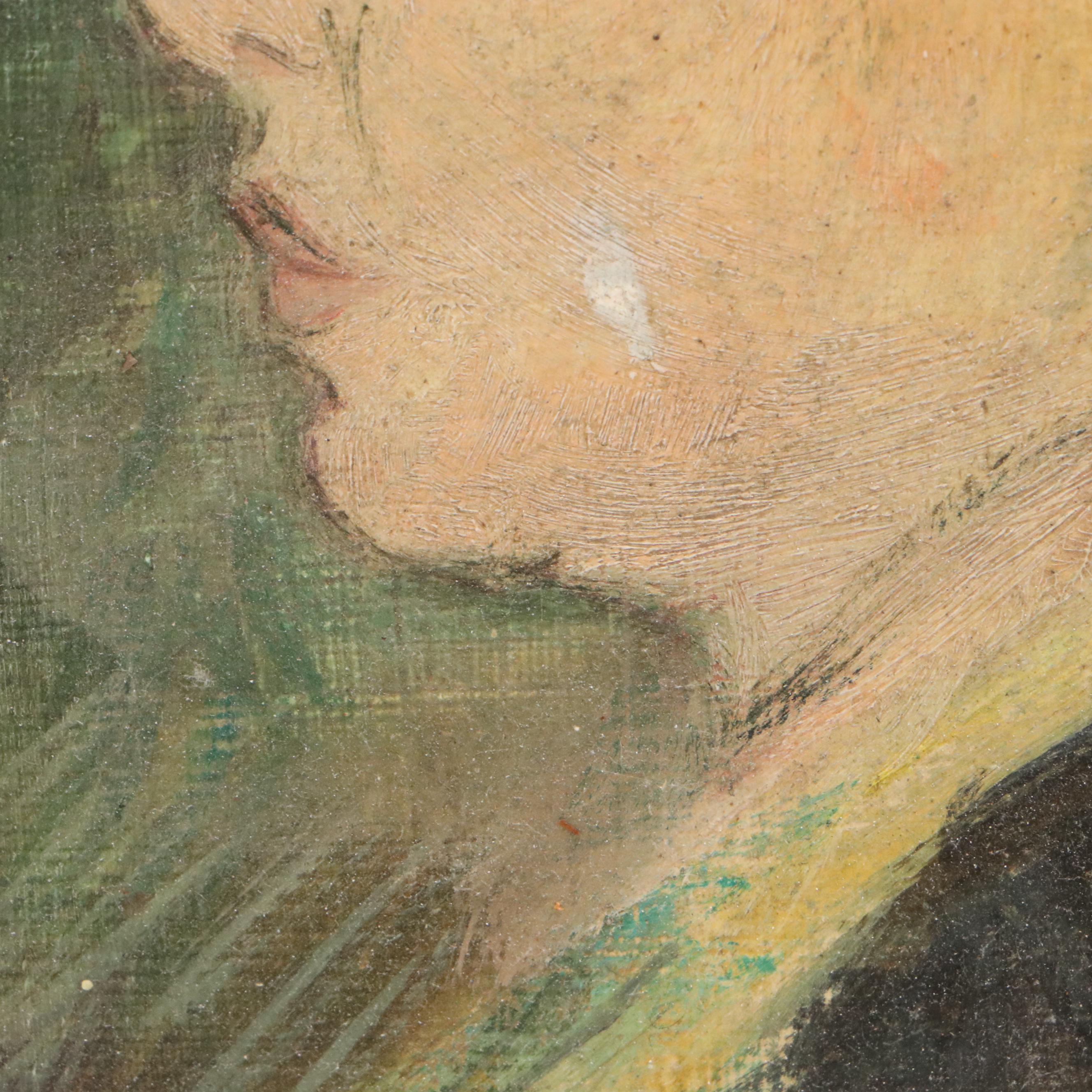 S. D'Ambra Portrait Oil Painting of Young Woman in Hat