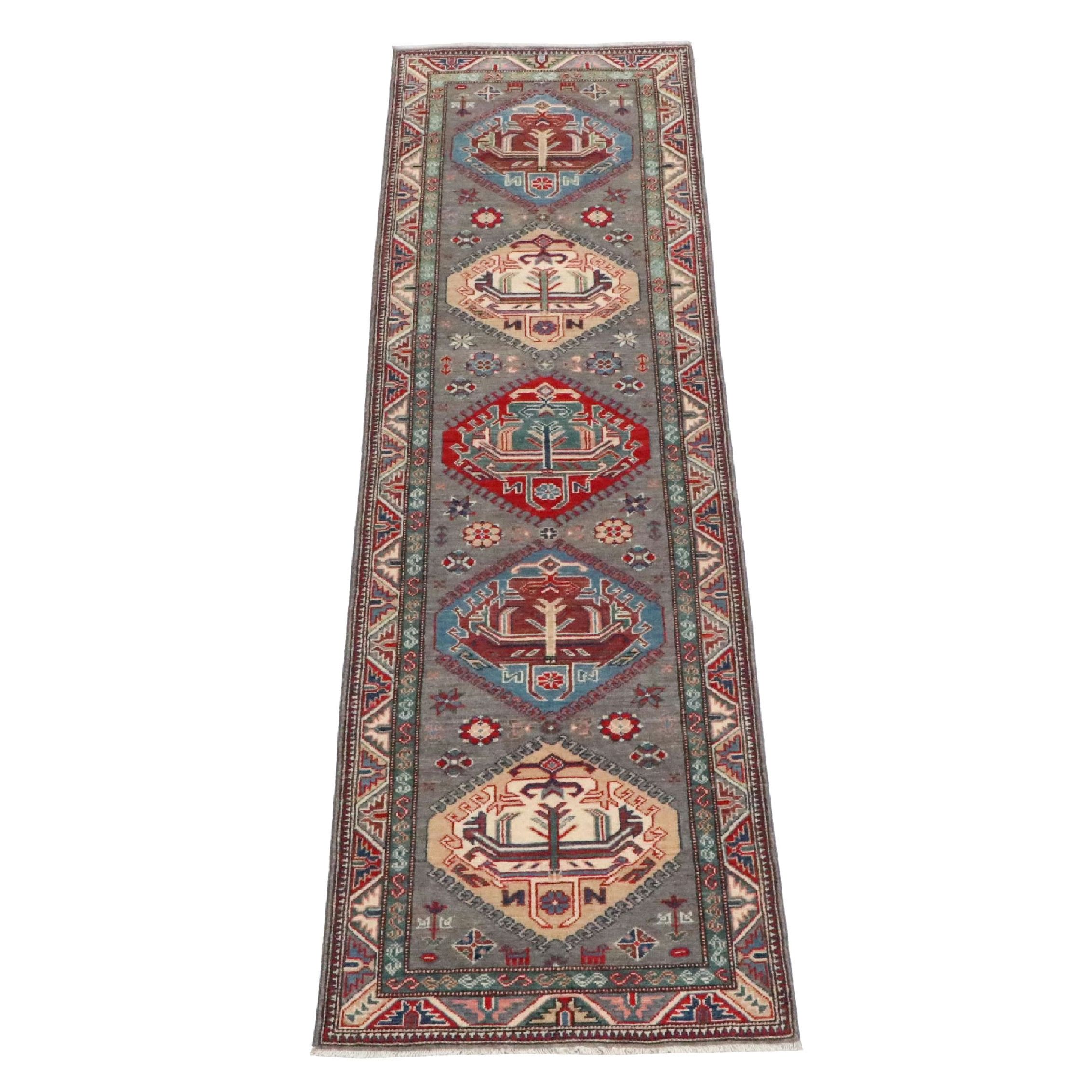 2'8 x 9'8 Hand-Knotted Afghan Kazak Carpet Runner