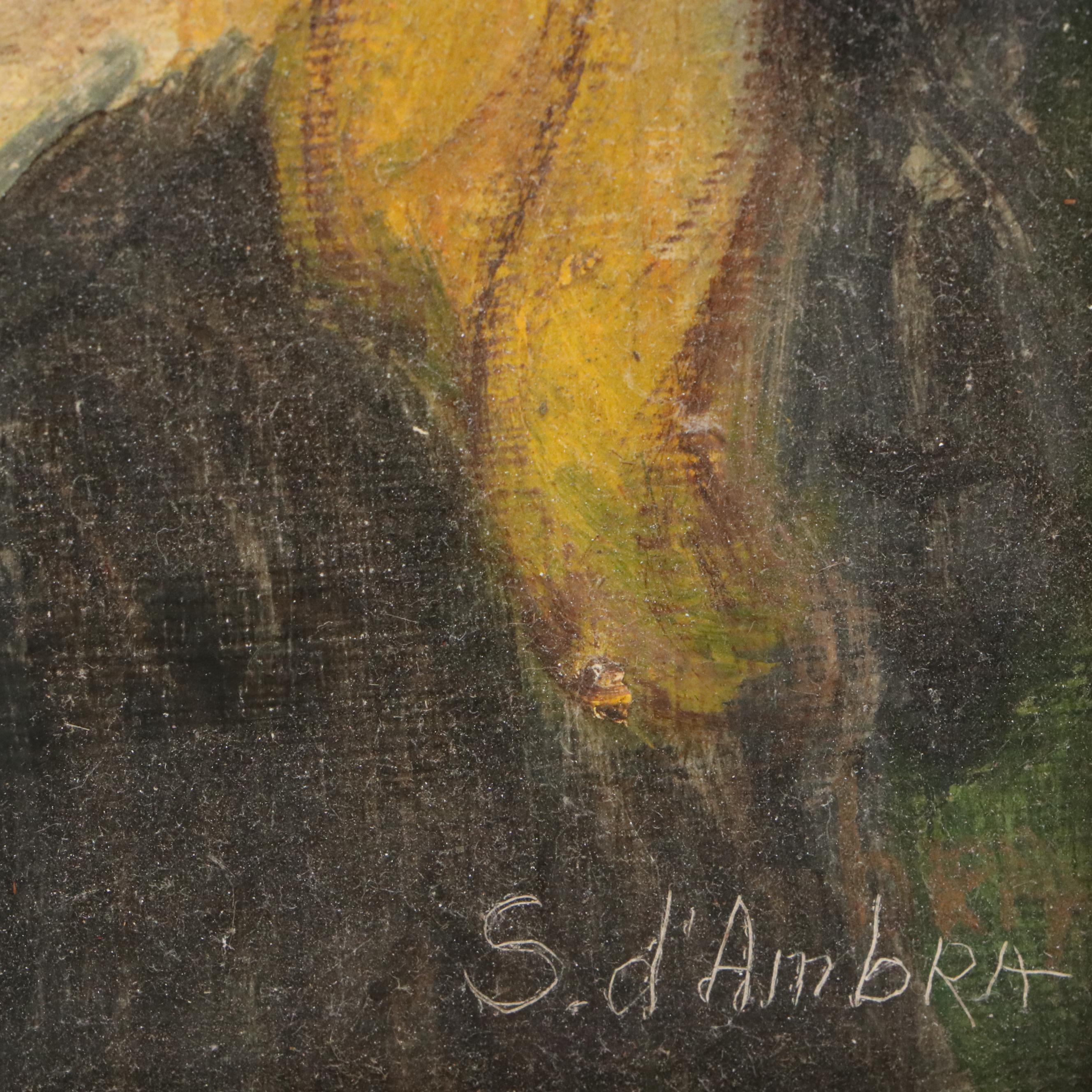 S. D'Ambra Portrait Oil Painting of Young Woman in Hat