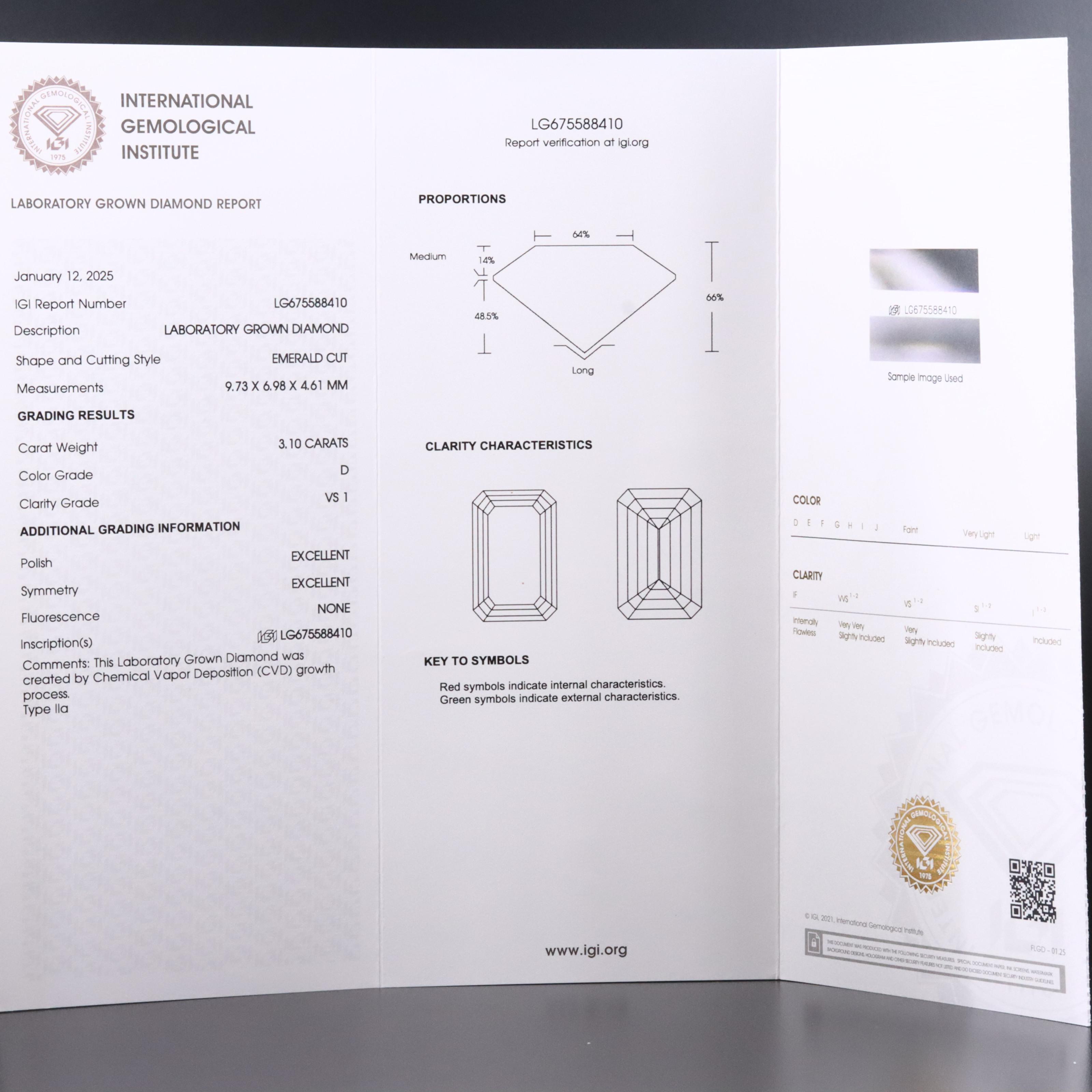 Loose 3.10 CT Lab Grown Diamond with IGI Report