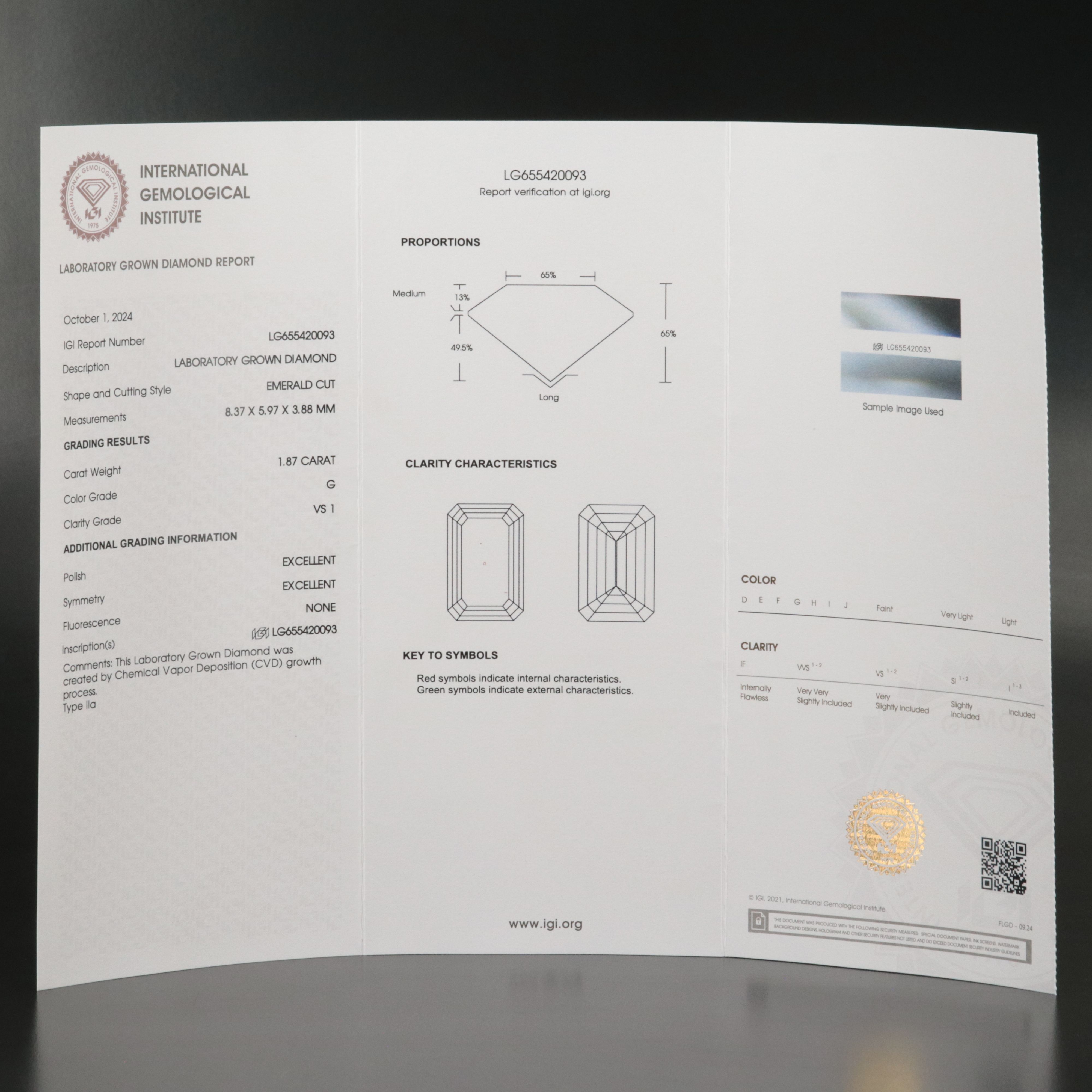 Loose 1.87 CT Lab Grown Diamond with IGI Report