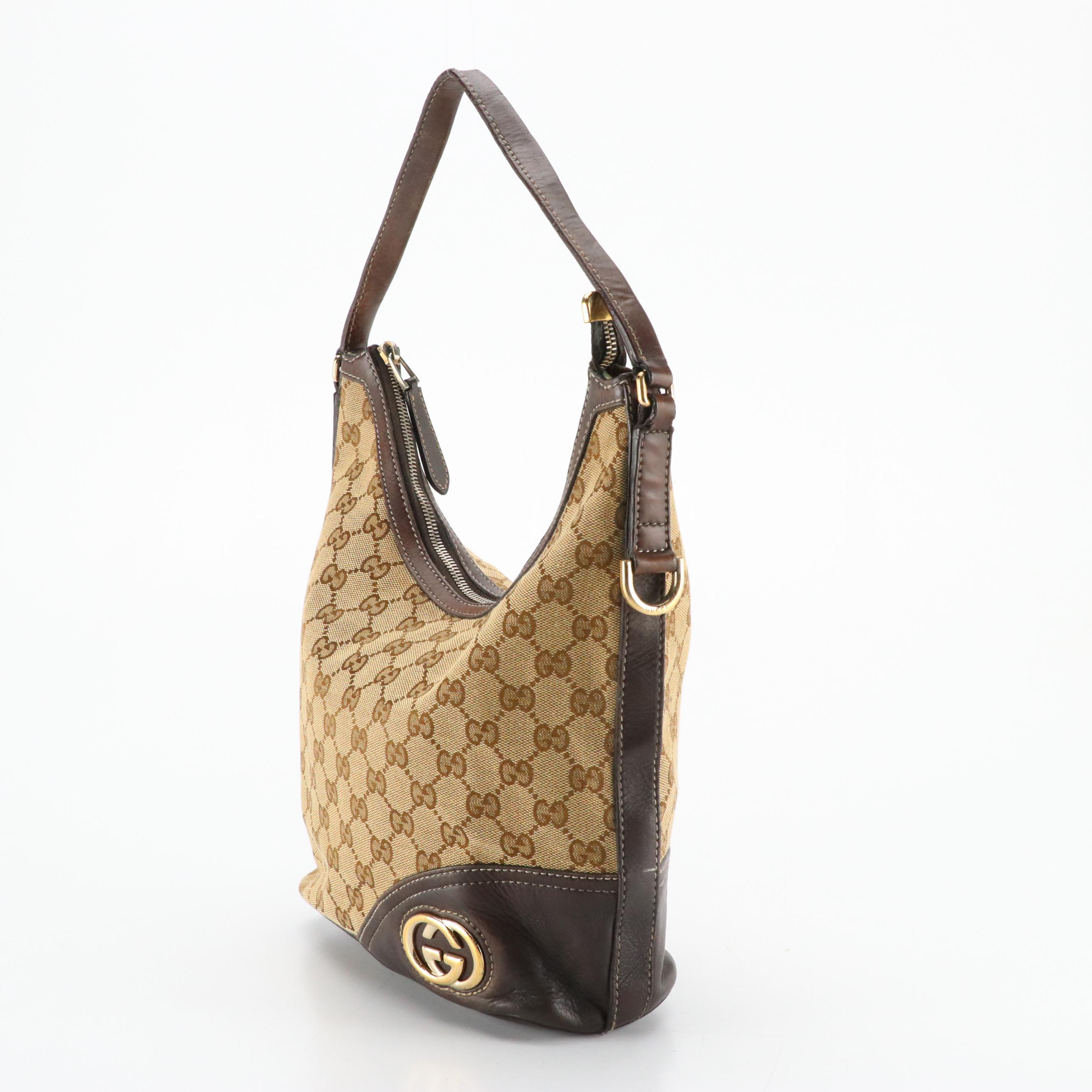 Gucci New Britt Hobo Shoulder Bag in Brown GG Canvas and Leather