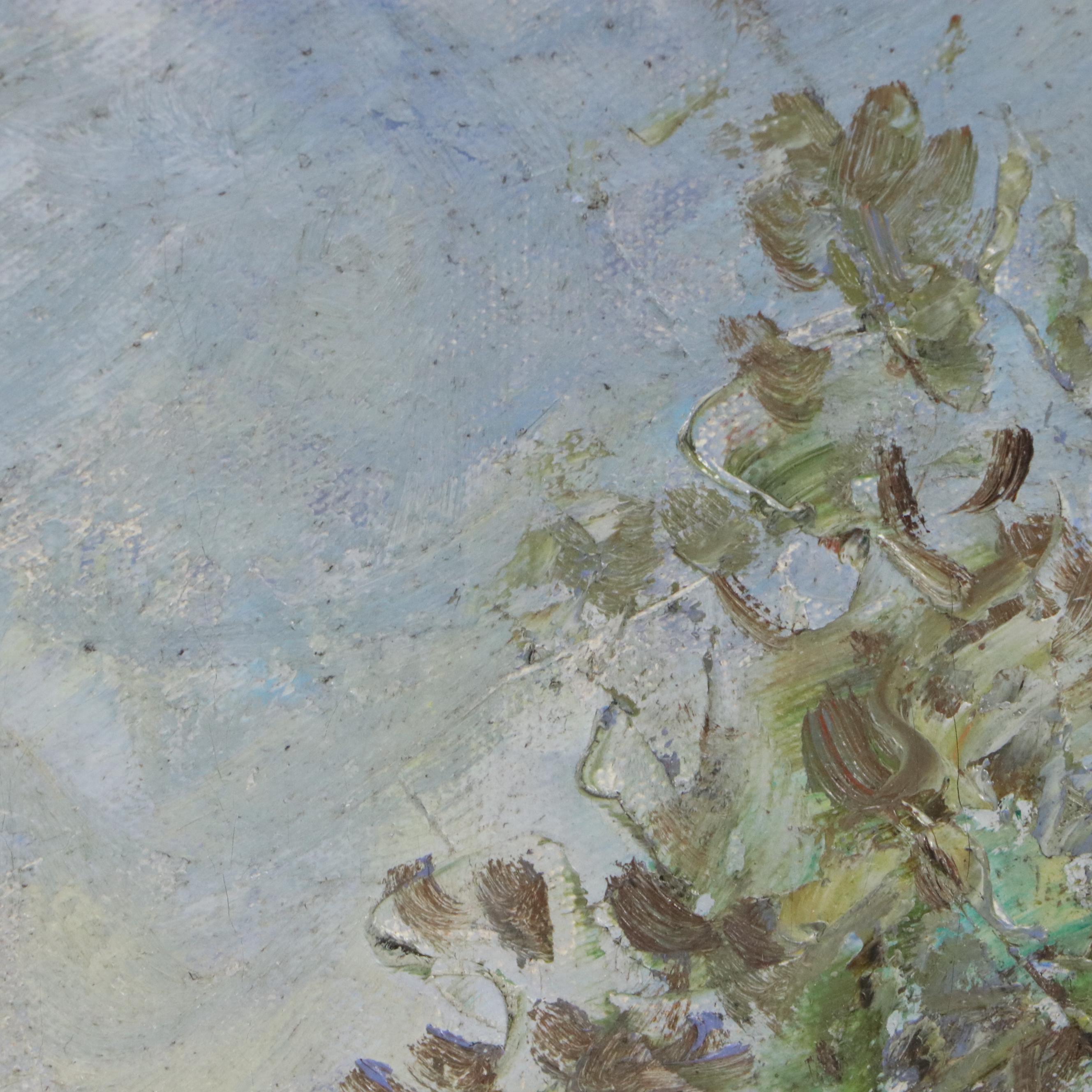 Impressionistic Oil Painting of Street Scene with Townspeople, 20th Century