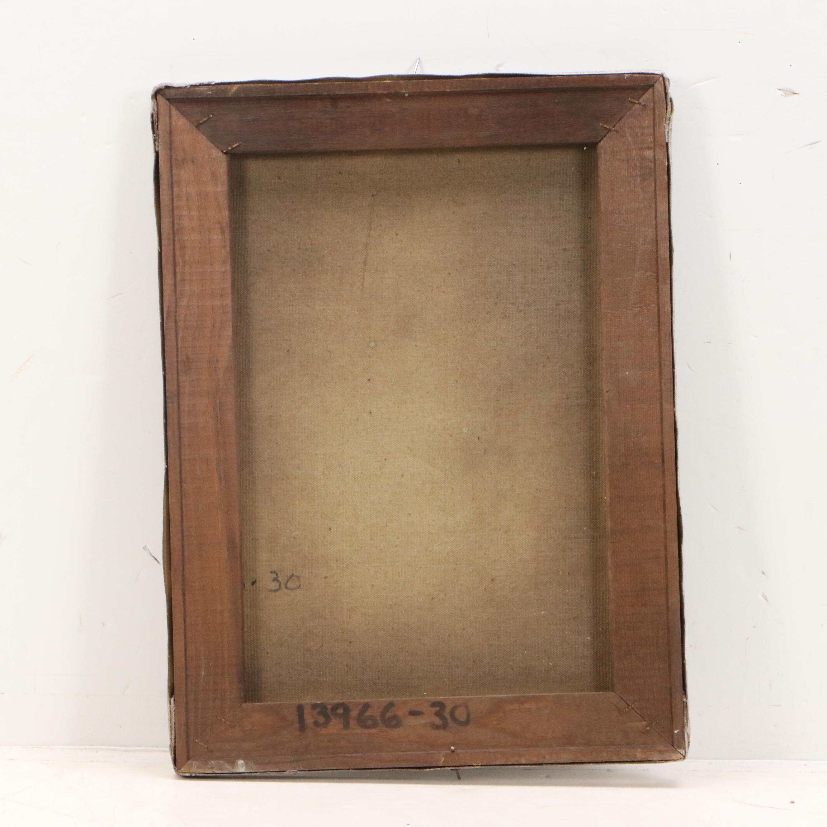 Impressionistic Oil Painting of Street Scene with Townspeople, 20th Century