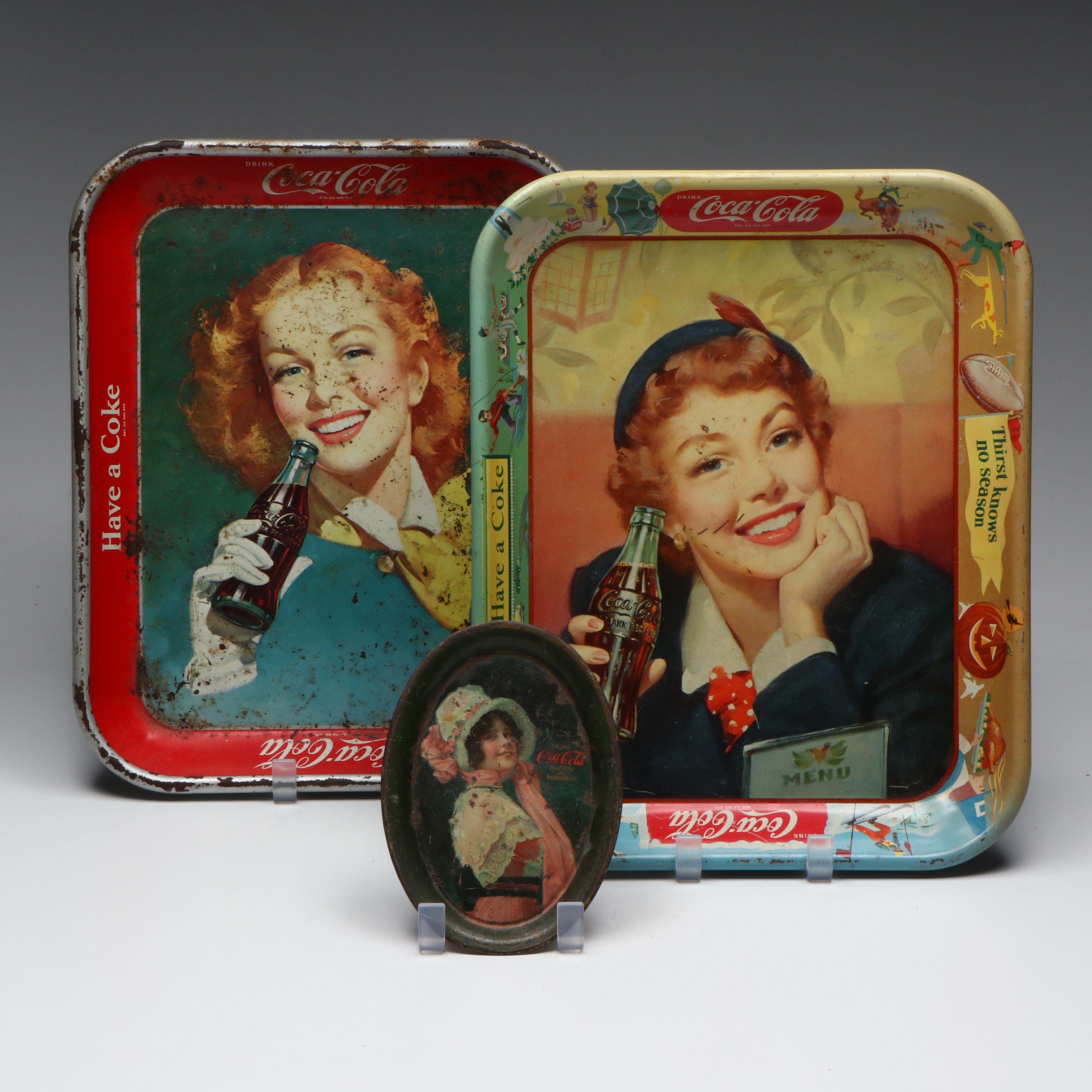 Coca-Cola Tin Lithograph Advertisement Trays, Mid-20th Century