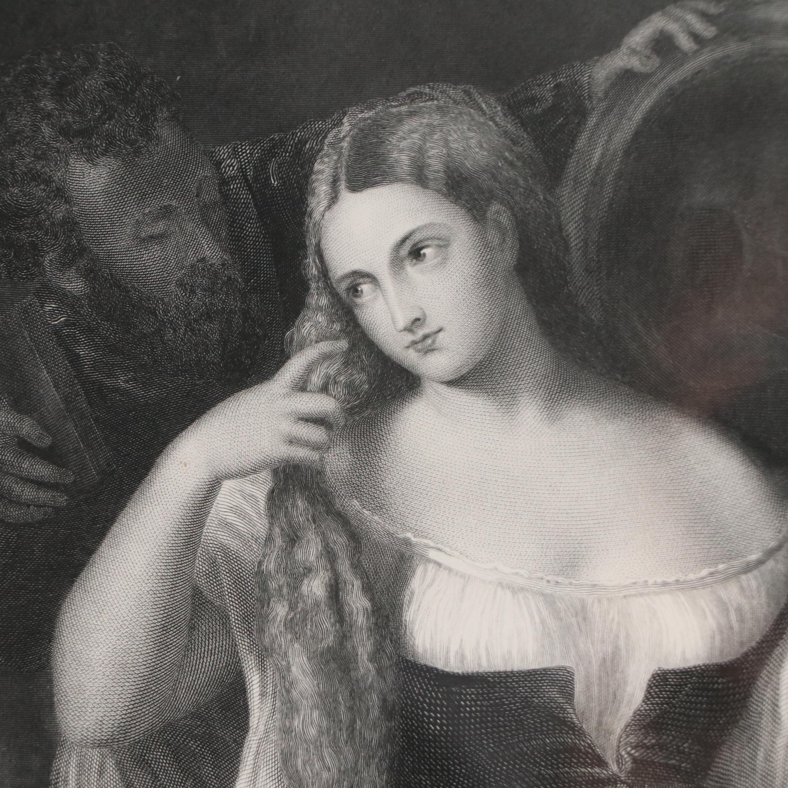 Samuel S. Smith Engraving After Titian "The Model," Early to Mid-19th Century