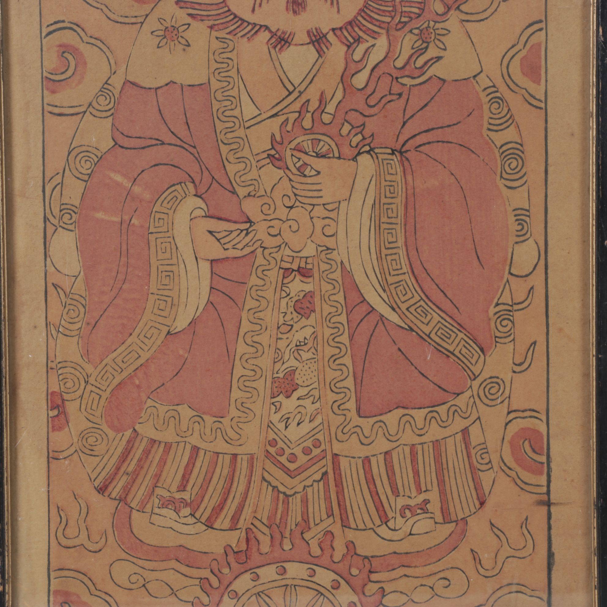 Traditional Chinese Woodblock Print of the Dragon Gate and its Celestial Figures