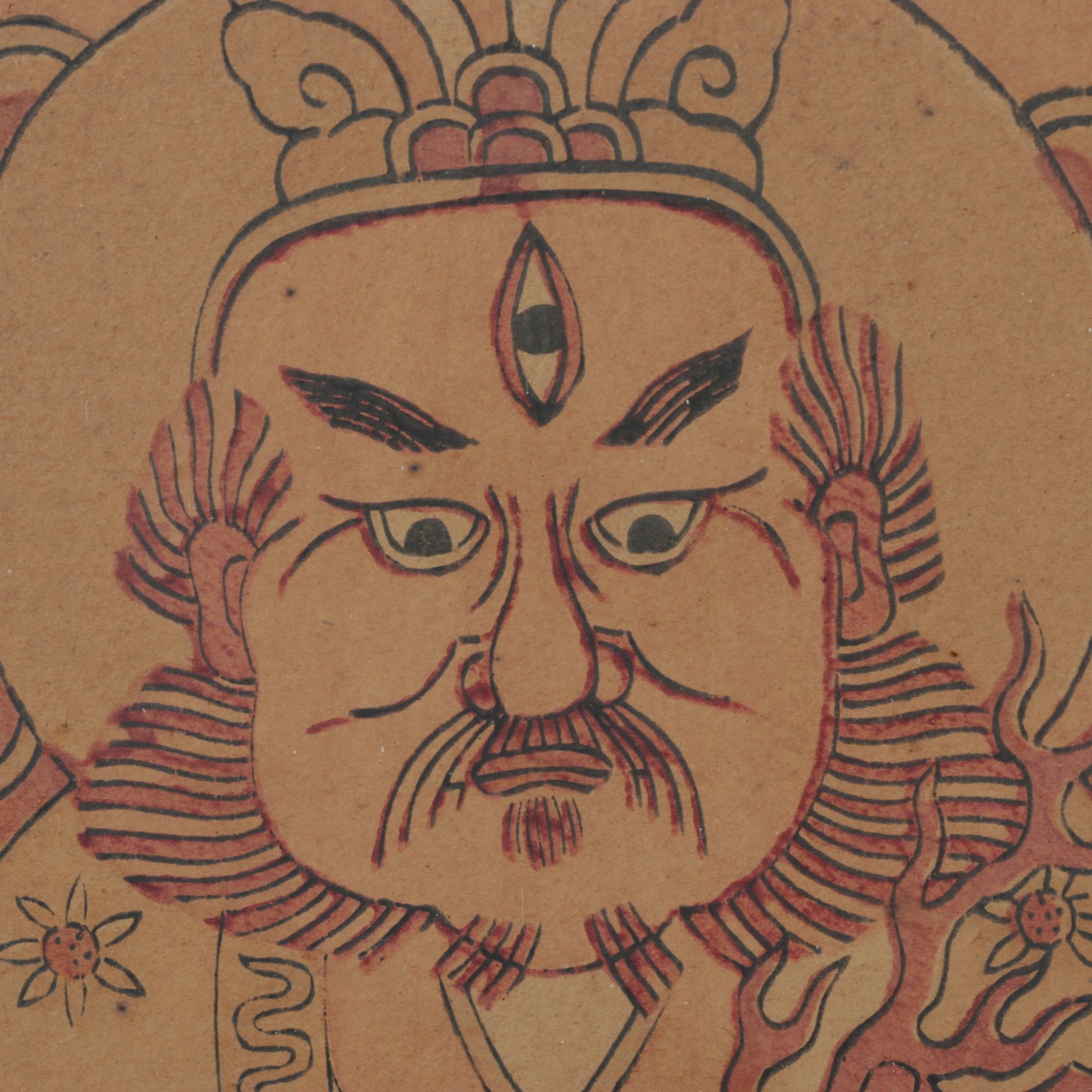 Traditional Chinese Woodblock Print of the Dragon Gate and its Celestial Figures