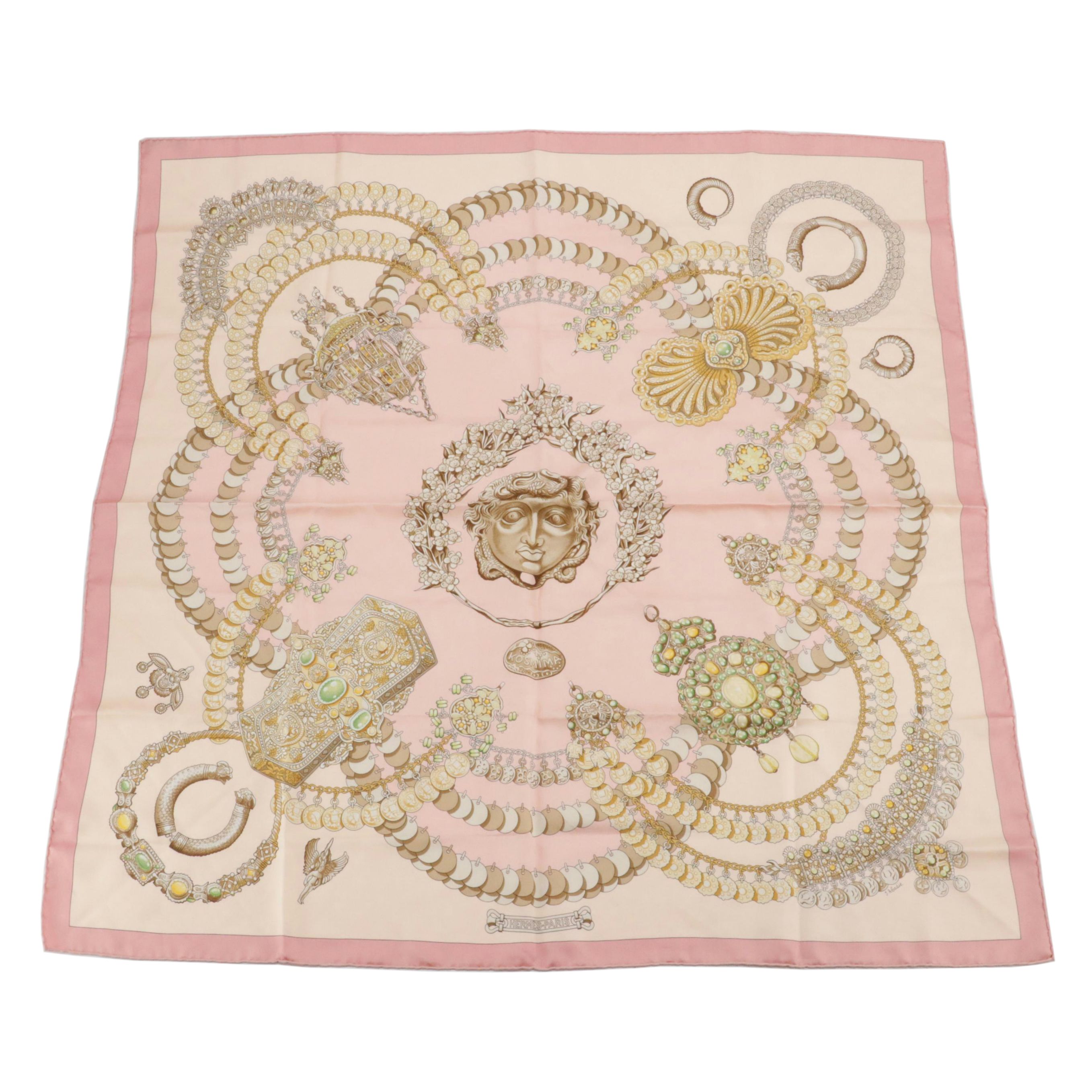 Hermès "Kosmima" Scarf 90 in Pink Silk Twill
