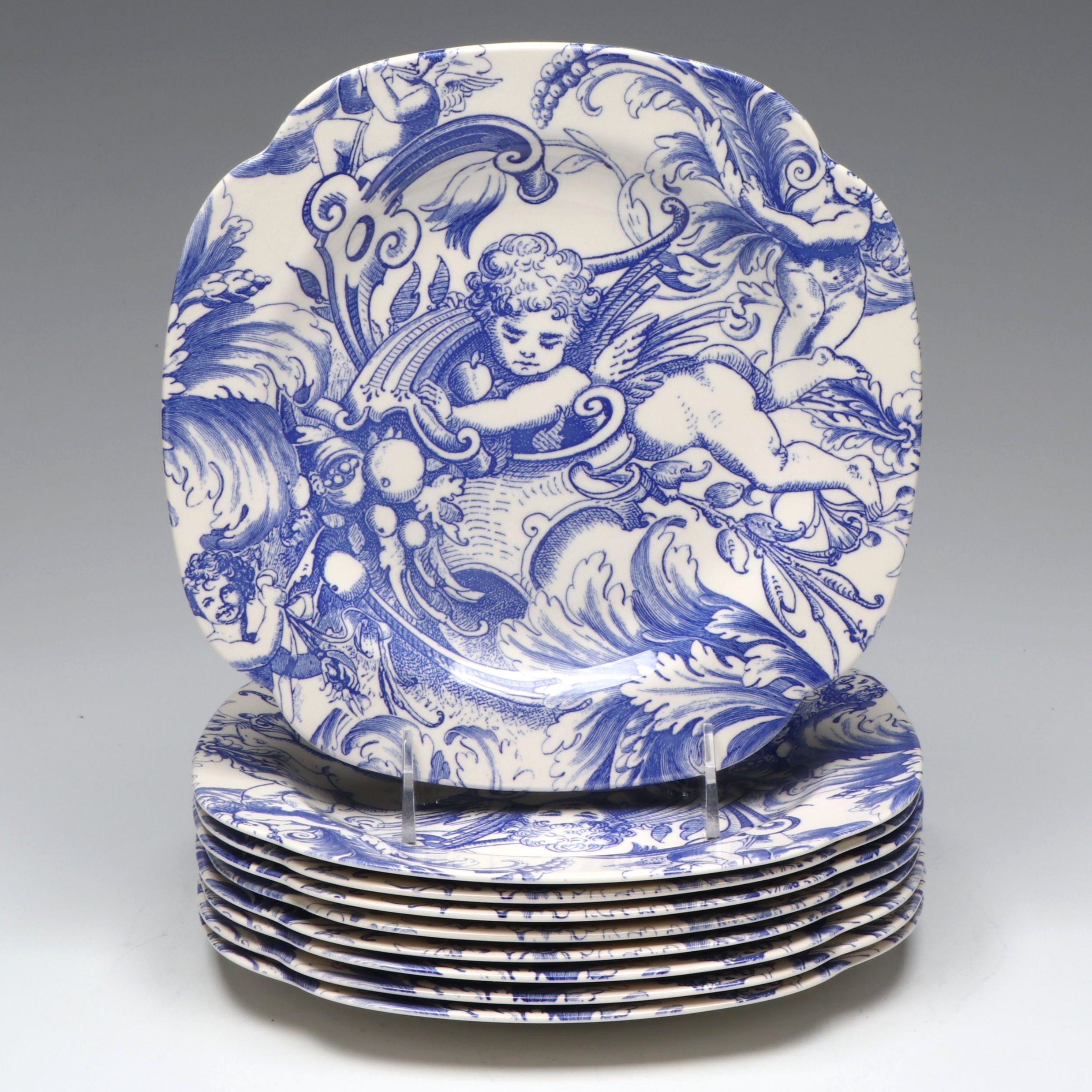 Spode "Bombonerie" Blue and White Ceramic Cherub Square Plates