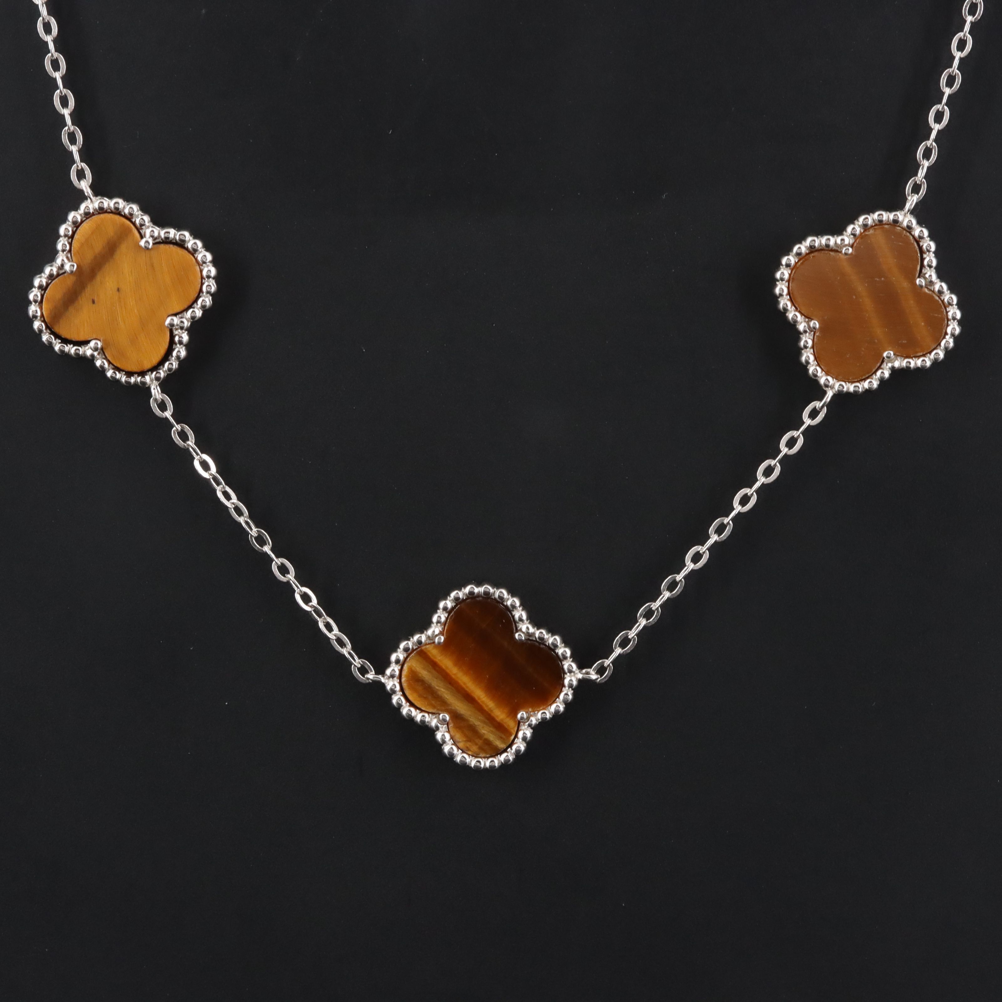 Sterling Tiger's Eye Quatrefoil Necklace