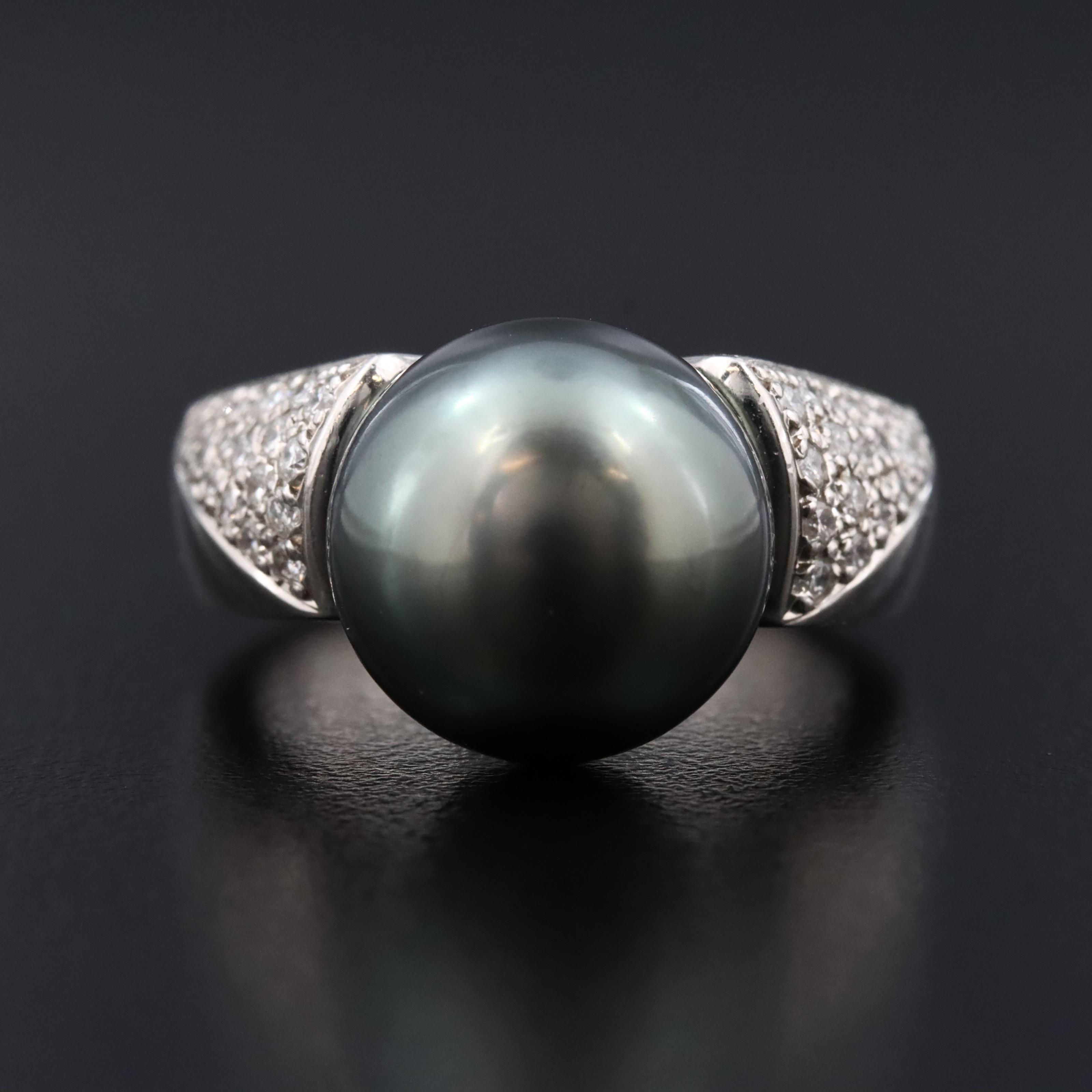 Platinum 13.35 MM Pearl and Diamond Ring