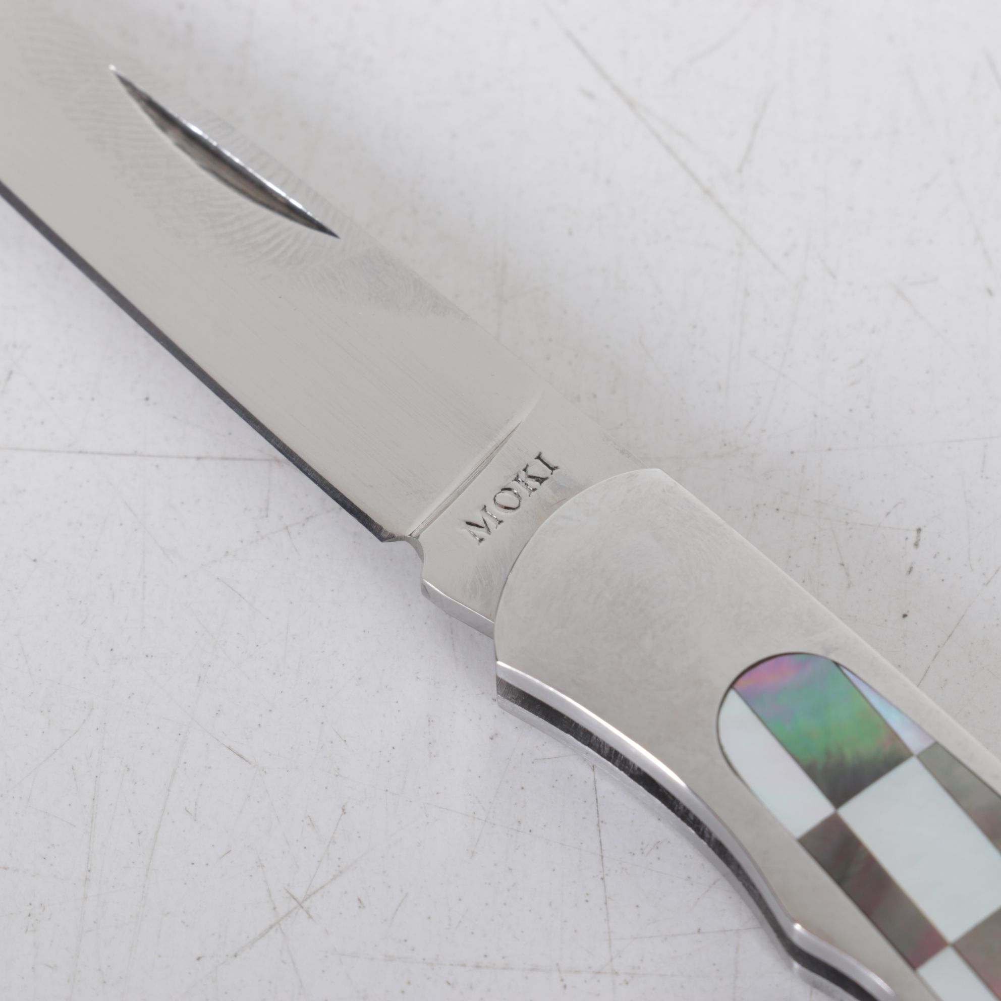 Case, Spyderco and Moki Folding Knives with Mother-of-Pearl and Abalone Handles