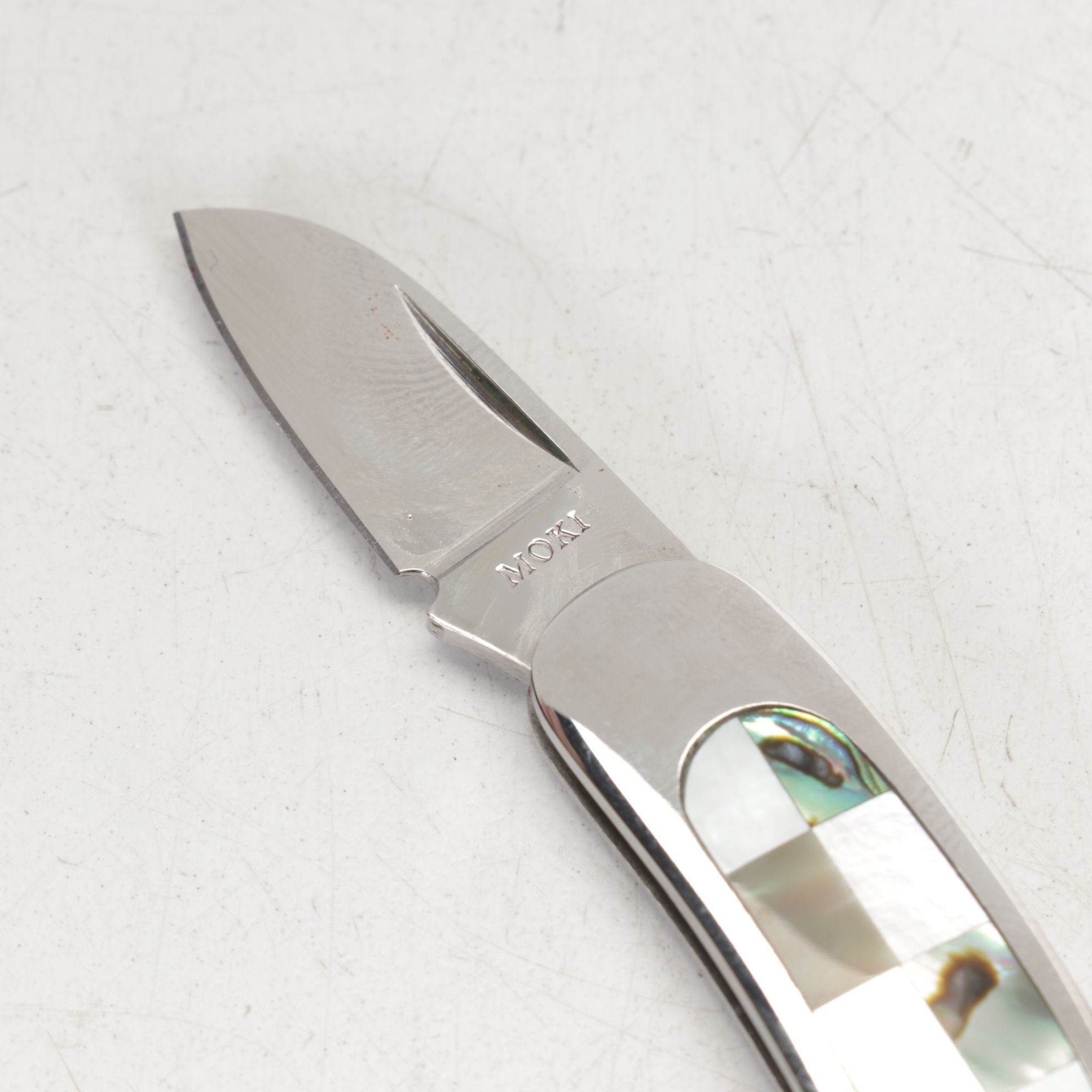 Case, Spyderco and Moki Folding Knives with Mother-of-Pearl and Abalone Handles