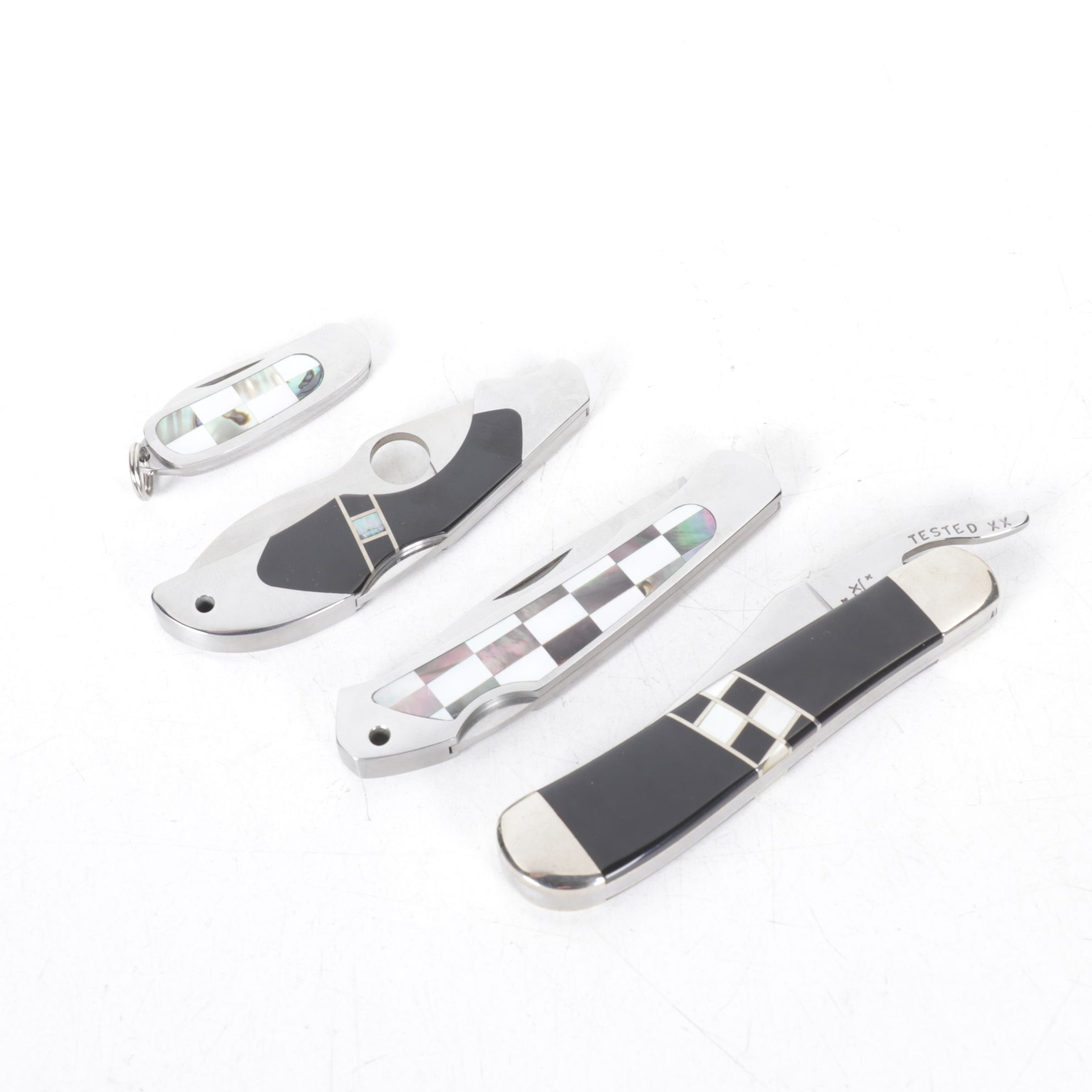 Case, Spyderco and Moki Folding Knives with Mother-of-Pearl and Abalone Handles