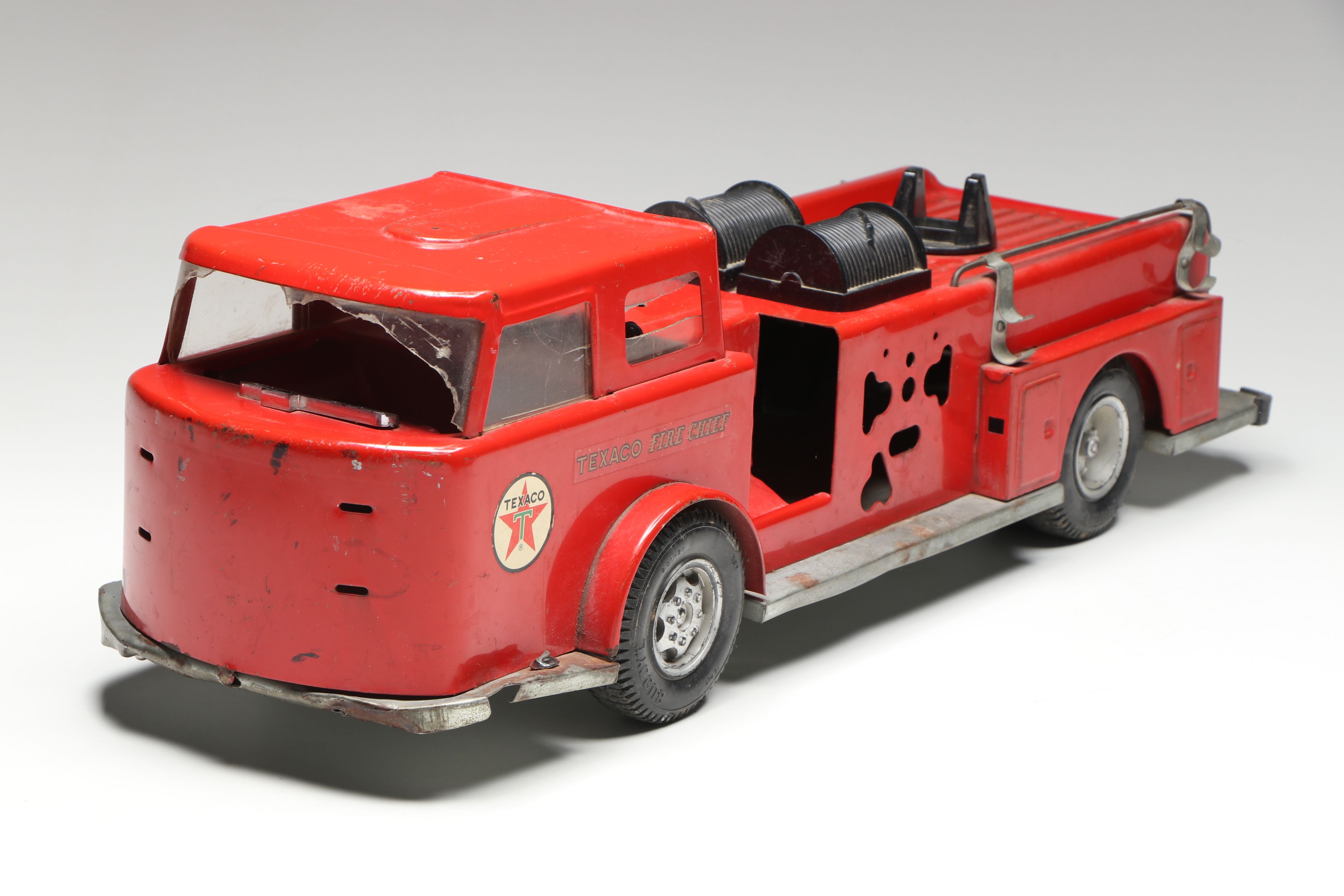 Buddy L "Texaco Fire Chief Truck" and Tonka Covered Military Toy Truck, 1960s