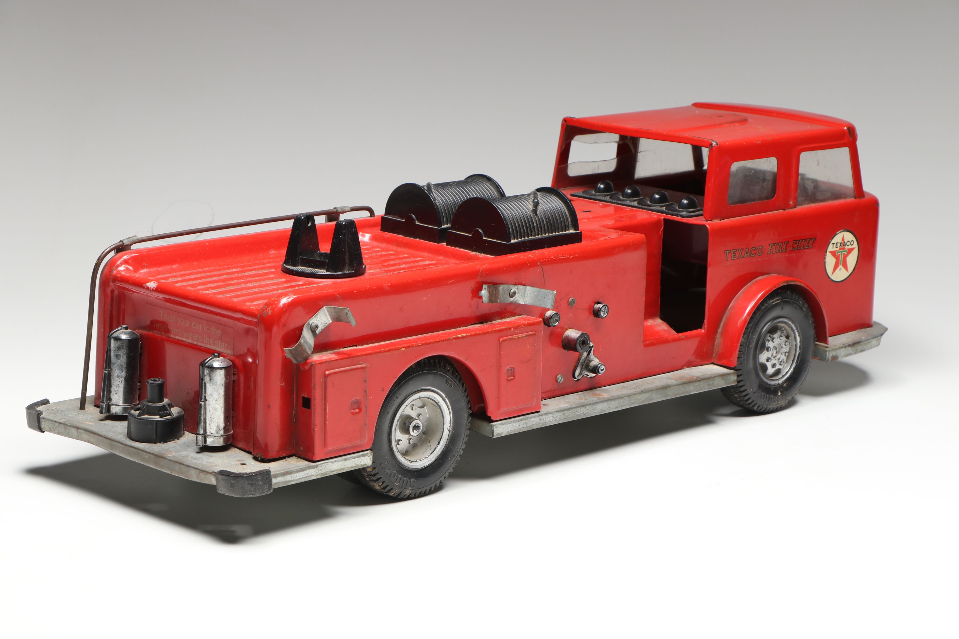 Buddy L "Texaco Fire Chief Truck" and Tonka Covered Military Toy Truck, 1960s