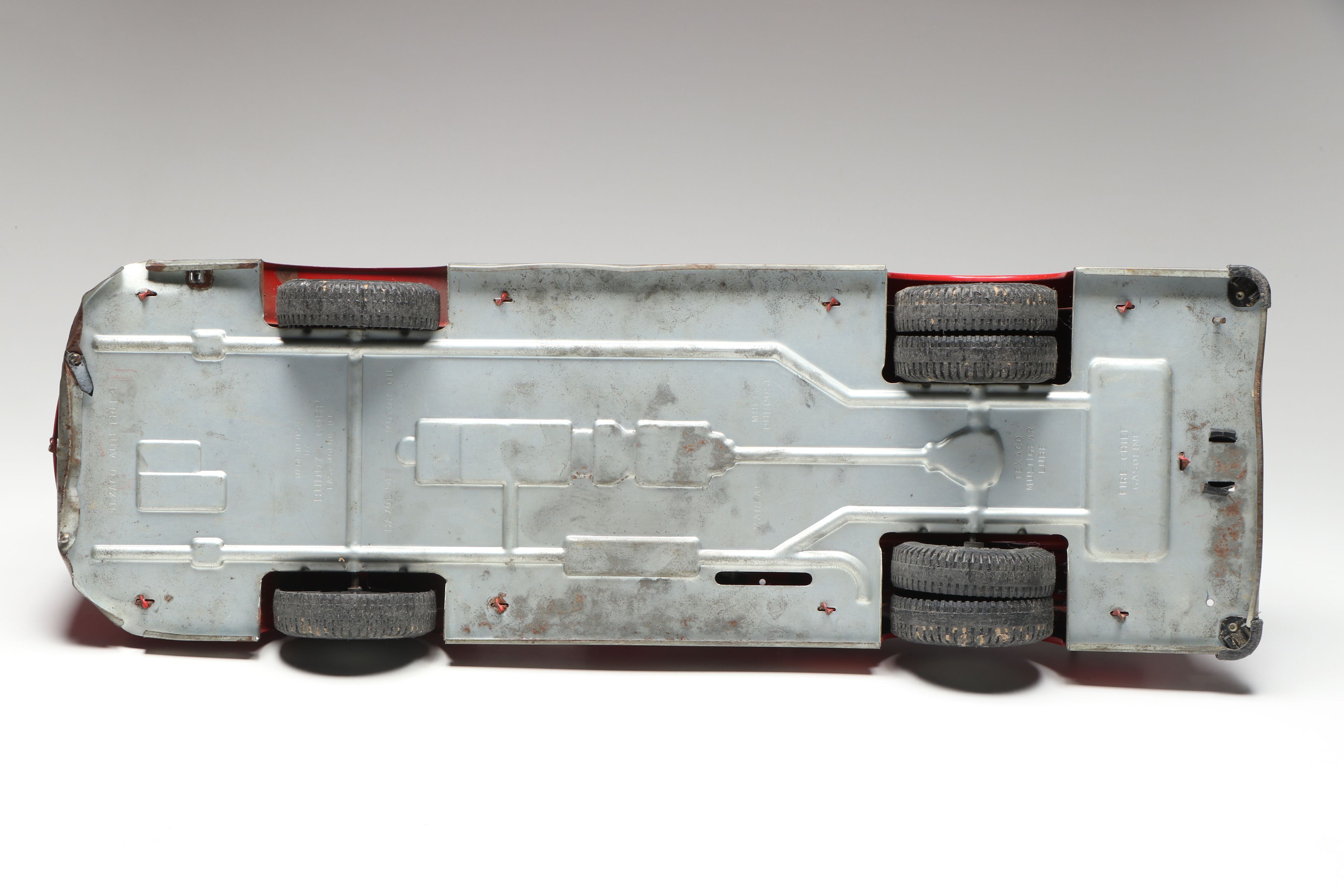 Buddy L "Texaco Fire Chief Truck" and Tonka Covered Military Toy Truck, 1960s