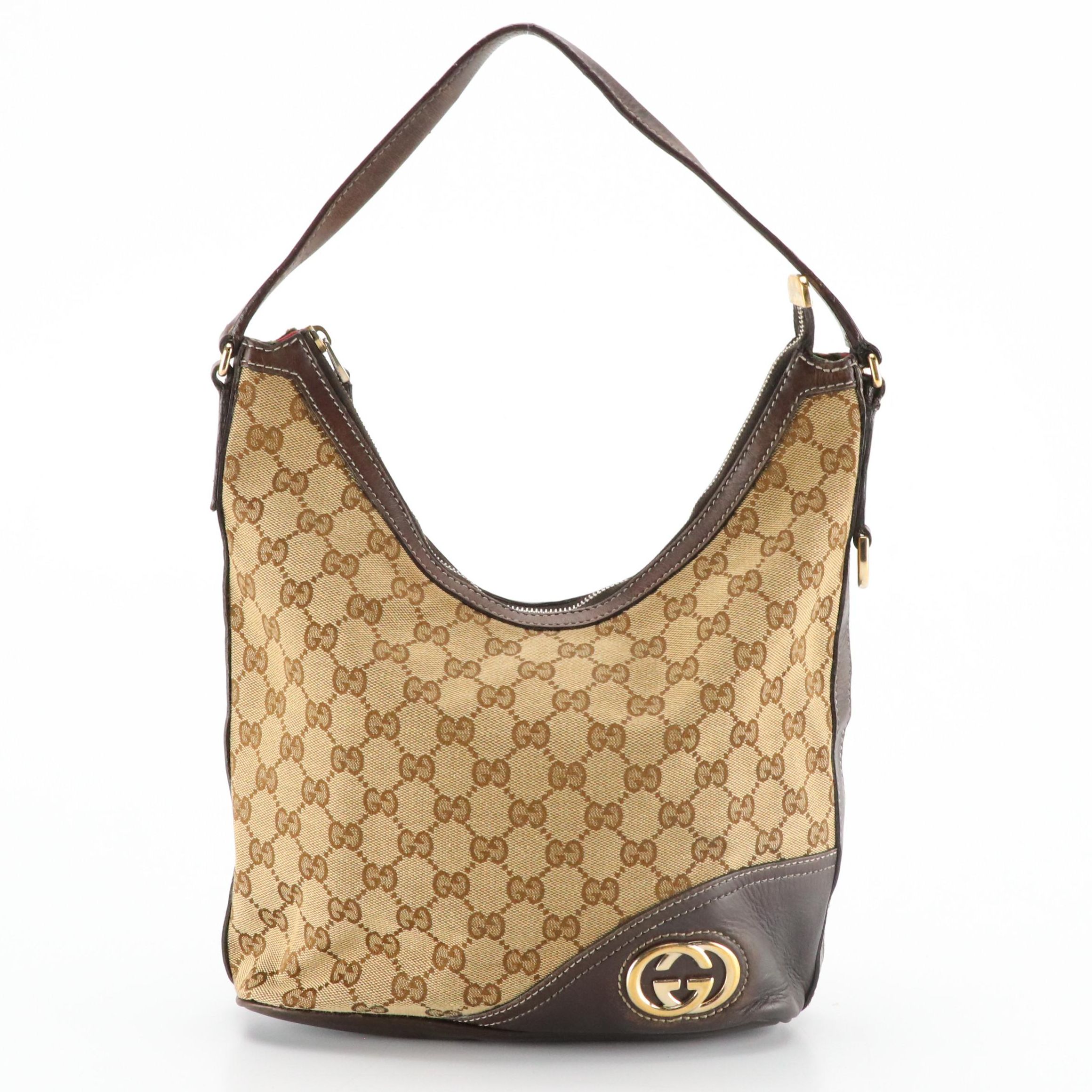 Gucci New Britt Hobo Shoulder Bag in Brown GG Canvas and Leather