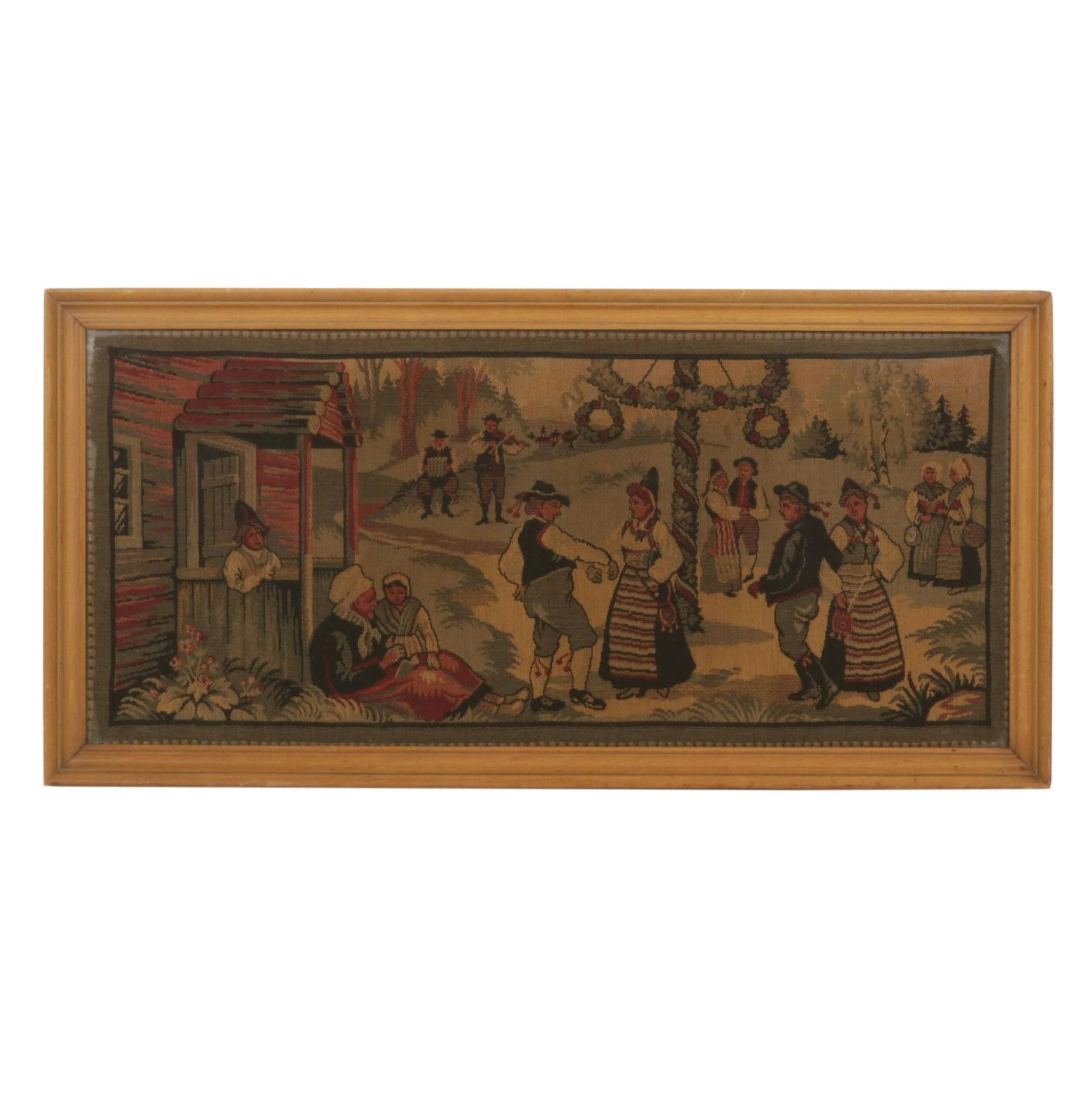 European Spring Festival with Dancers Around Maypole Tapestry Panel