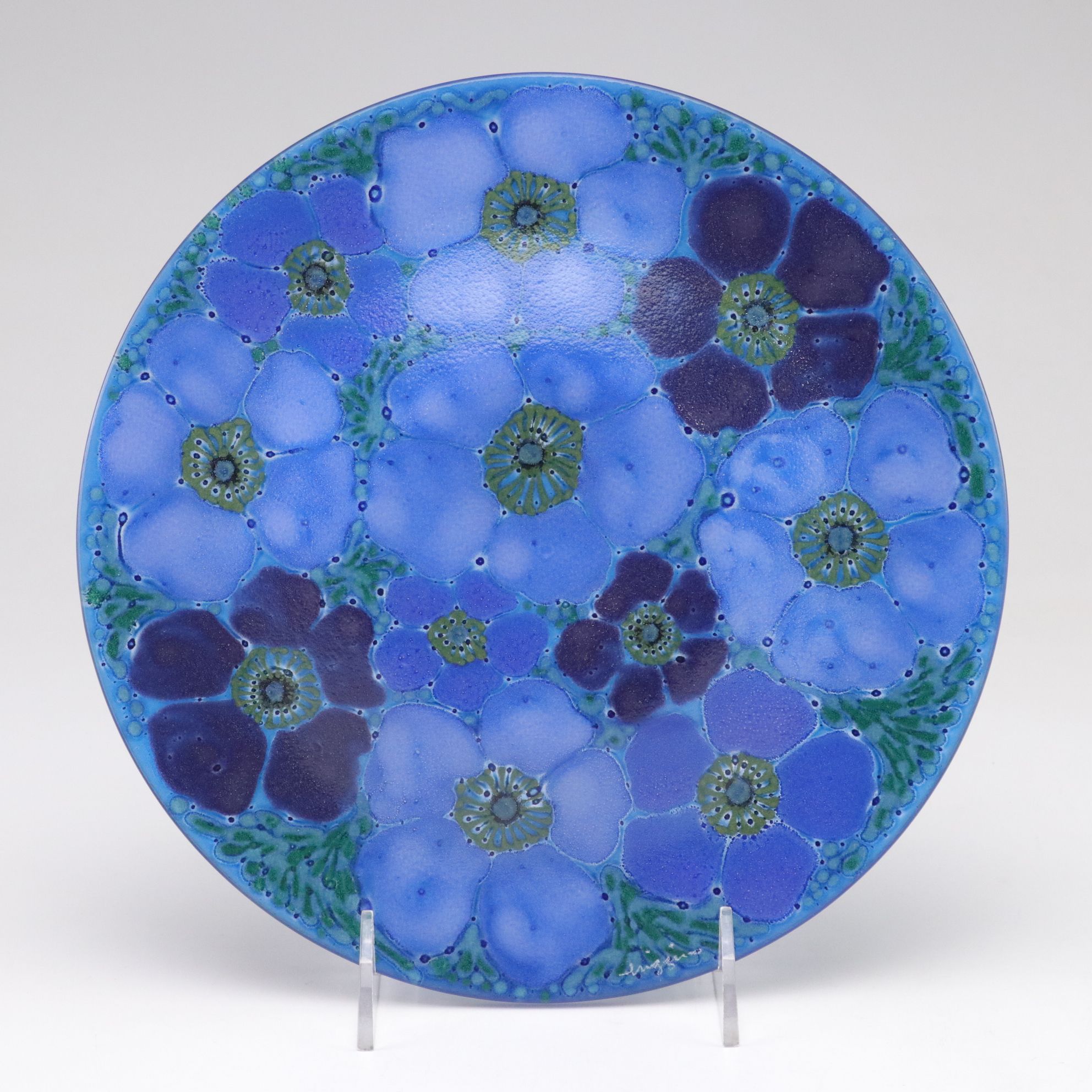 Higgins Glass Pink Dropout Vase & Cobalt Fused Glass Plate