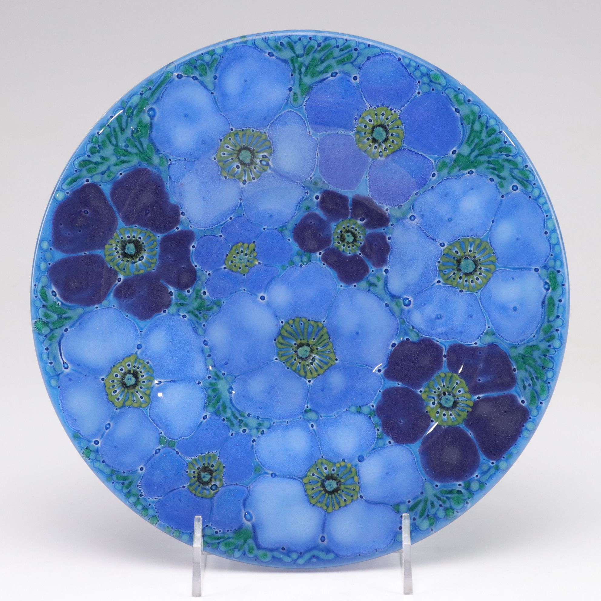 Higgins Glass Pink Dropout Vase & Cobalt Fused Glass Plate