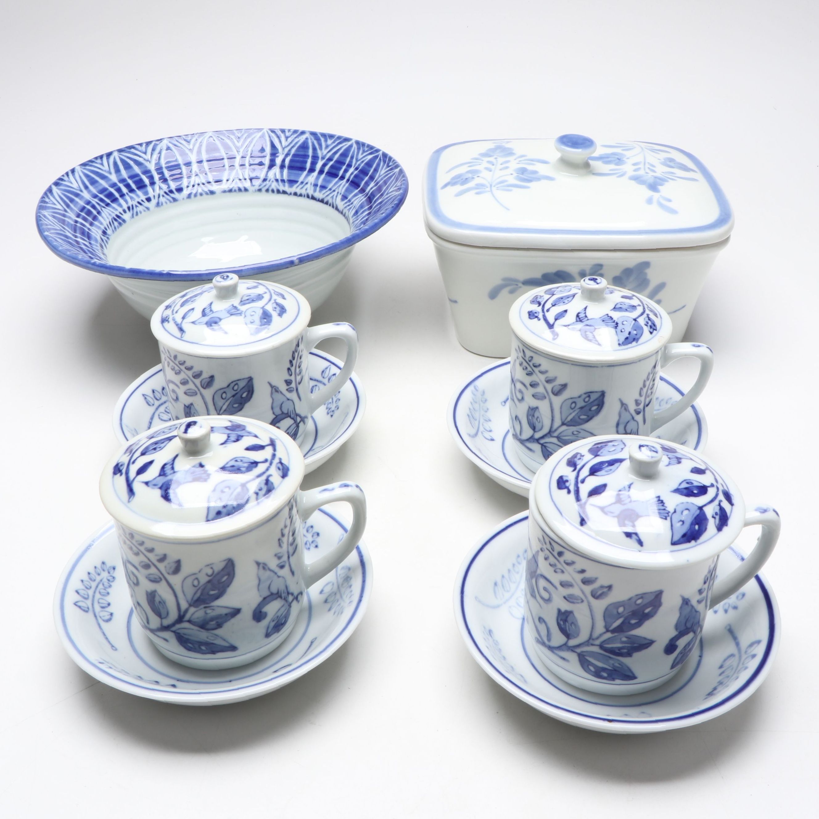Italian IDG Lidded Cups and Saucers with Artisan Ceramic Serveware