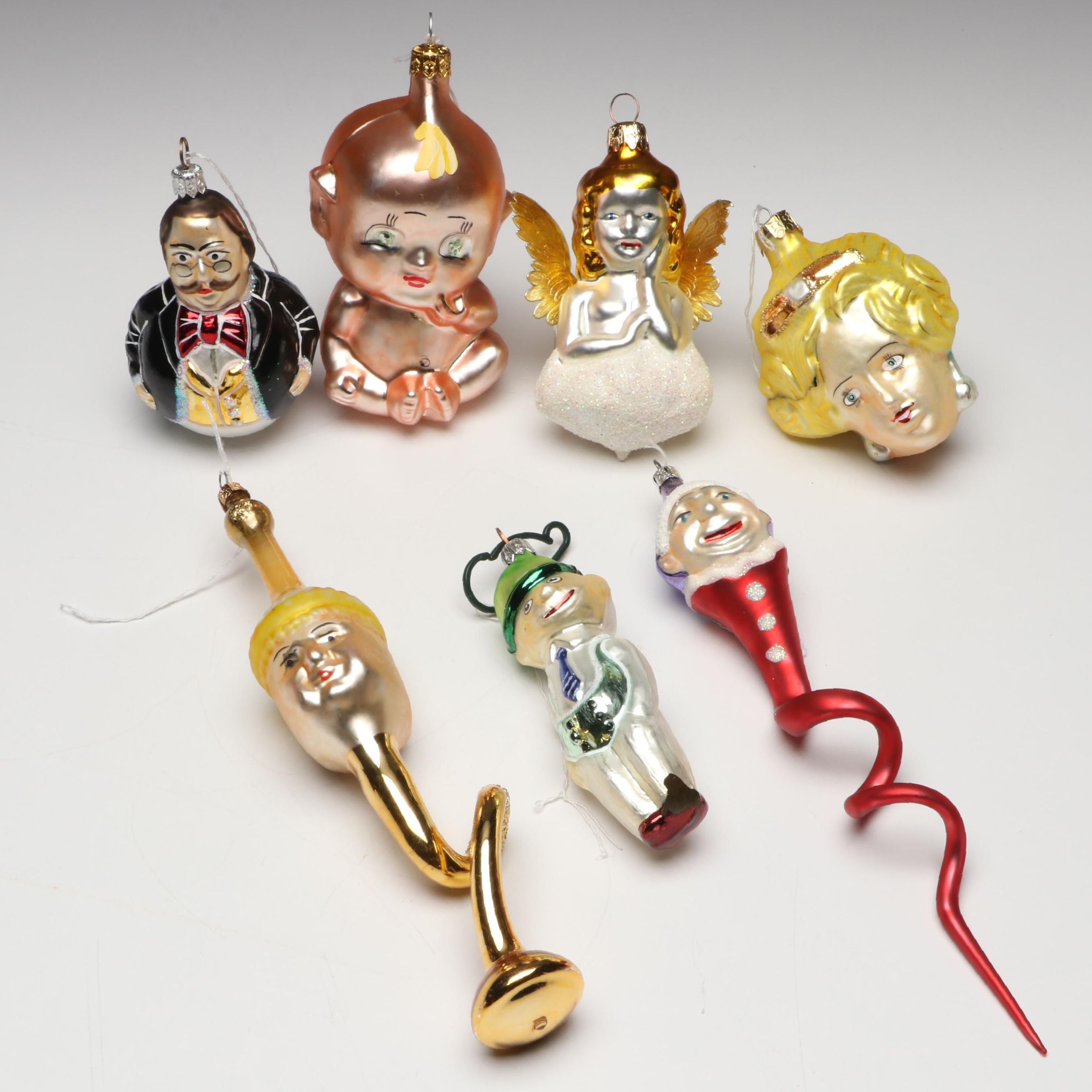 Christopher Radko Angel, Elf with Other Glass Christmas Ornaments