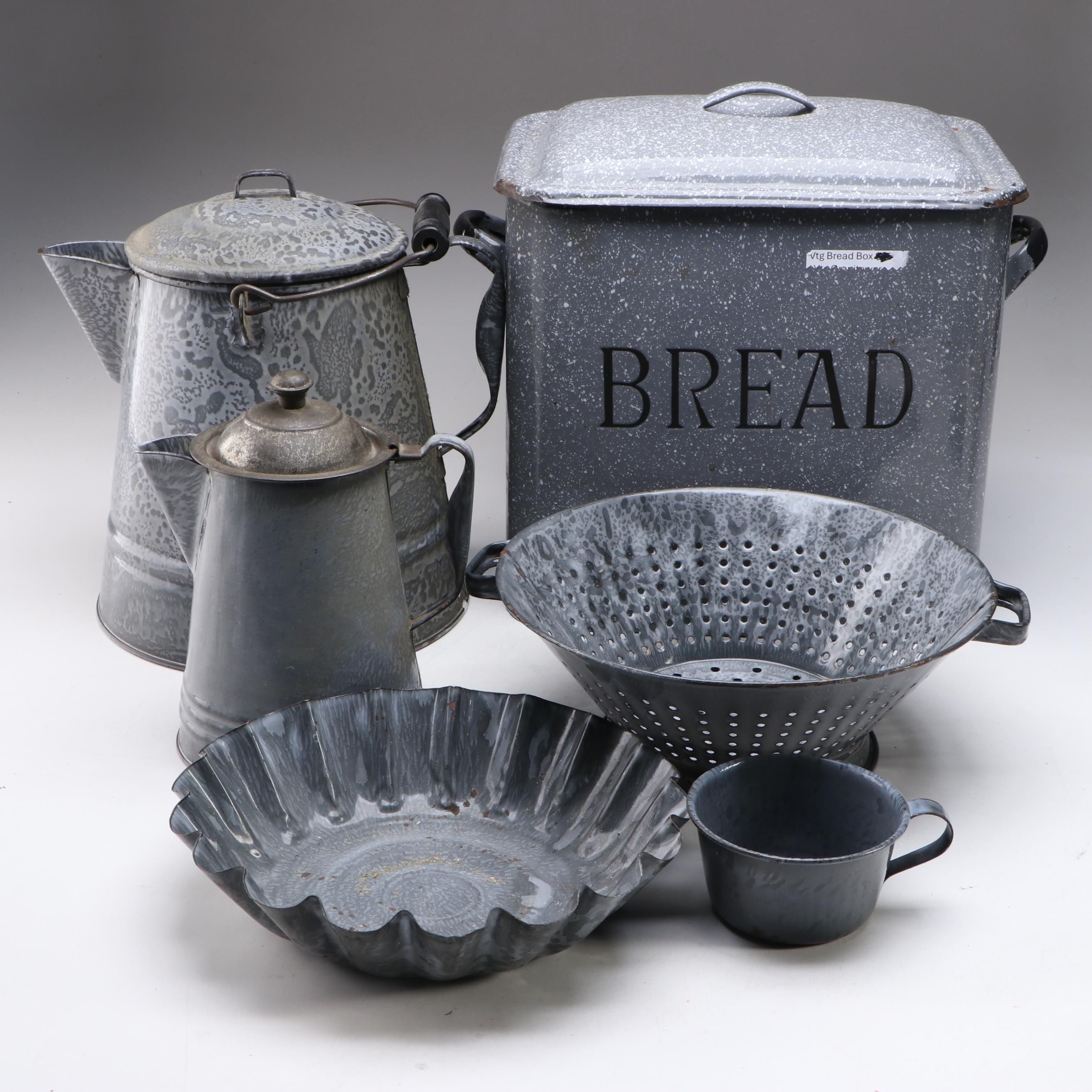 Vintage Speckled Veneer Metal Kitchenware