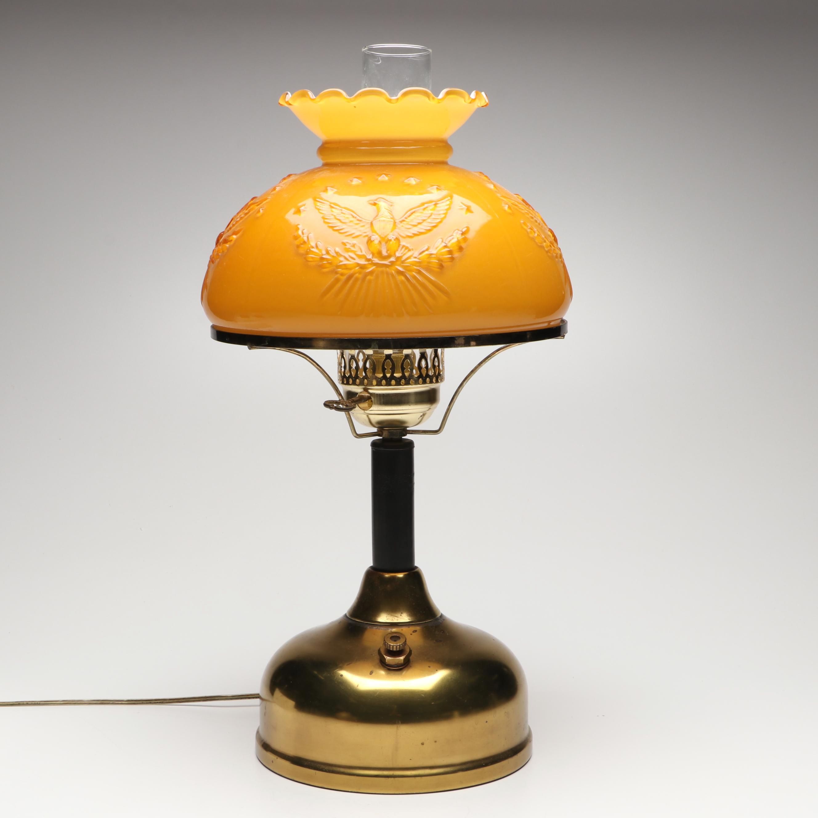 MCM Coleman Ruffled American Eagle Shade Converted Oil Lamp