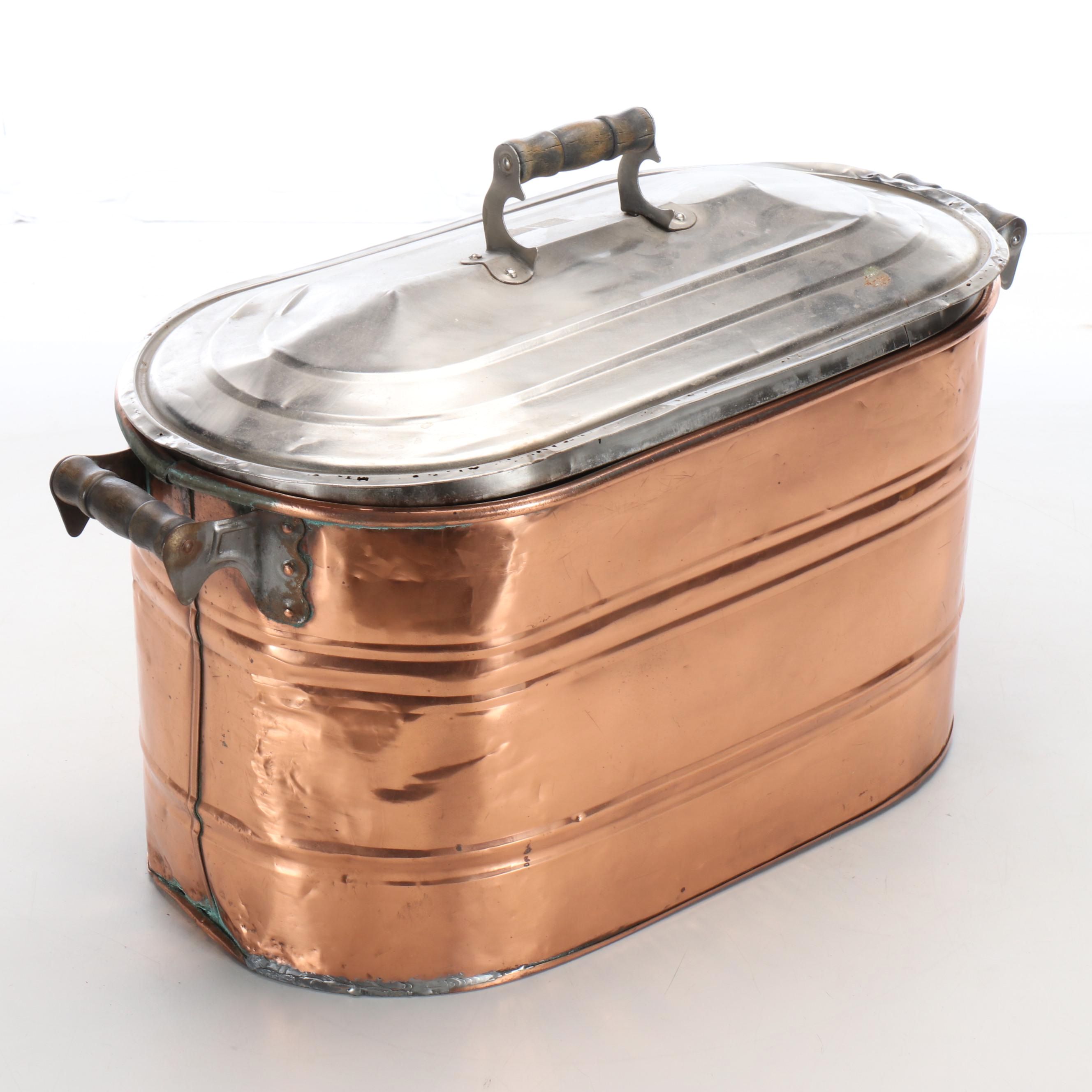 Copper Base Boiler Wash Tub With Wood Handles