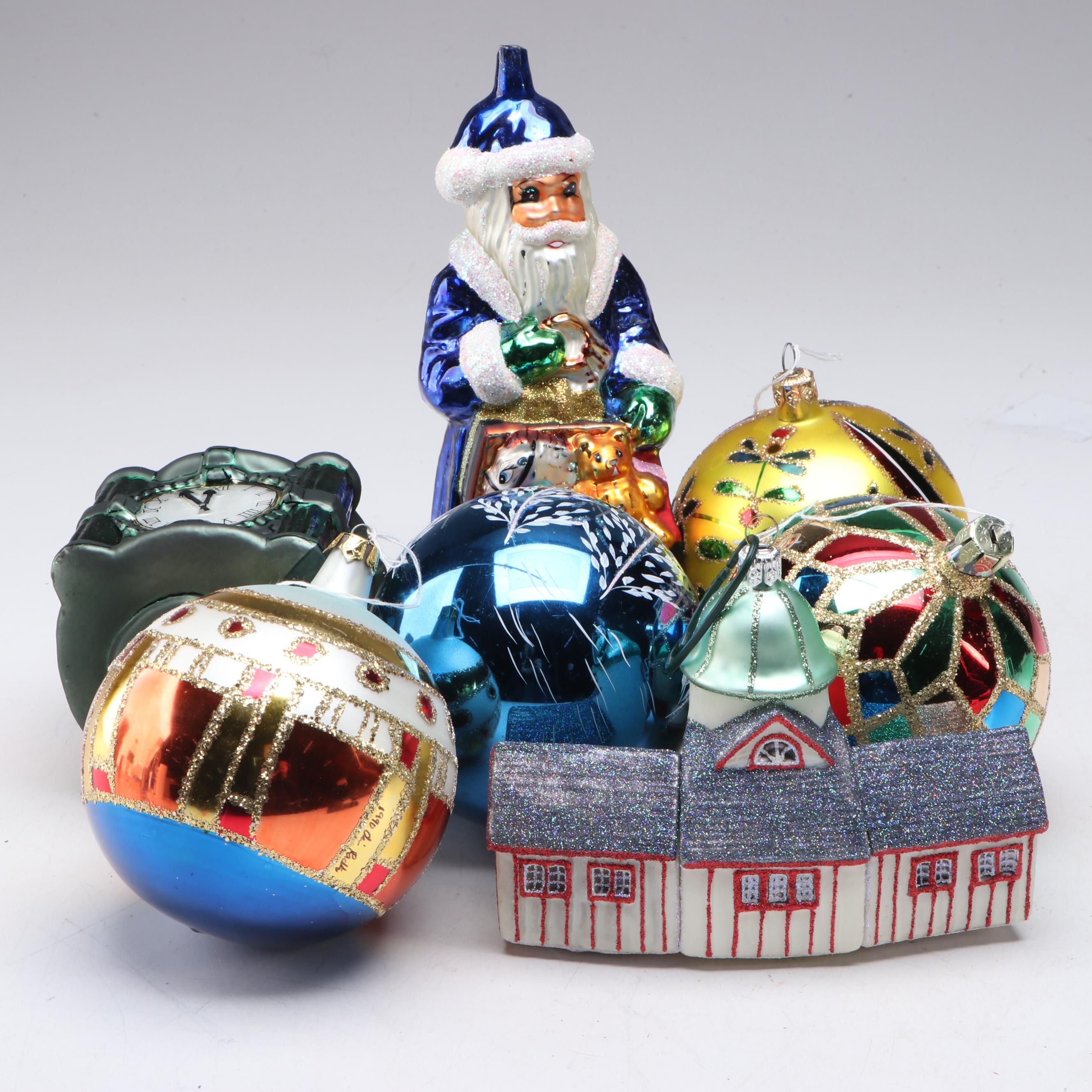 Christopher Radko Santa Claus, Floral with Other Glass Christmas Ornaments