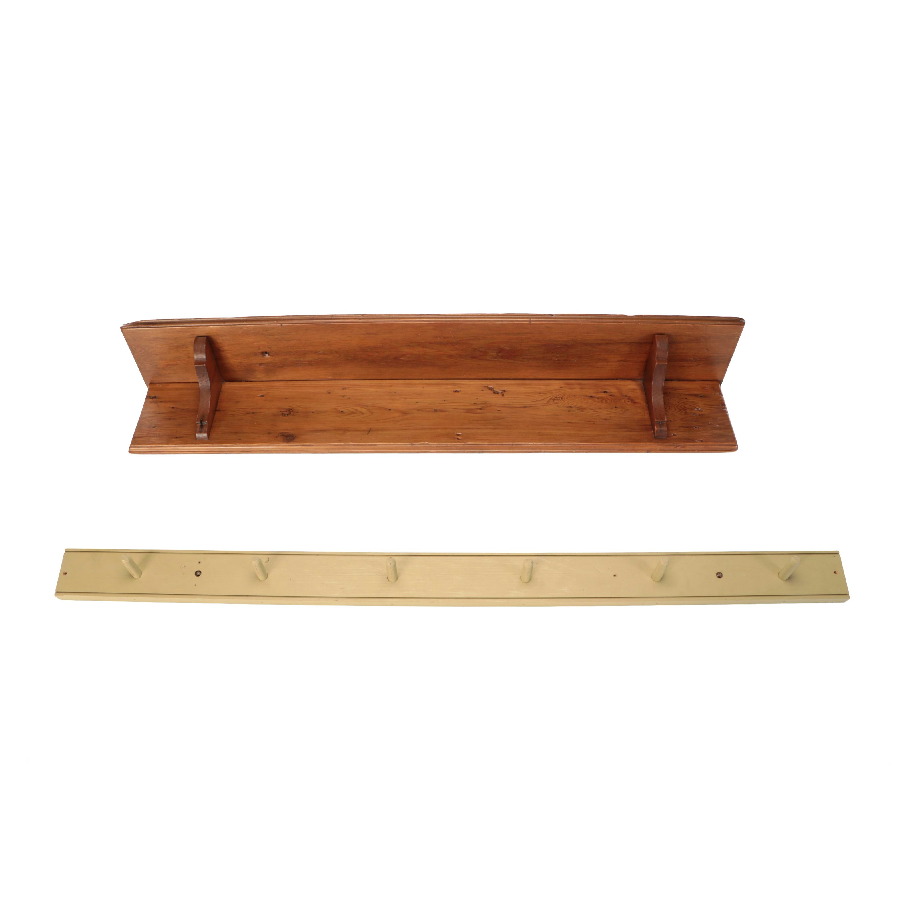 Pine Wall Shelf with Painted Wooden Hat and Coat Rack