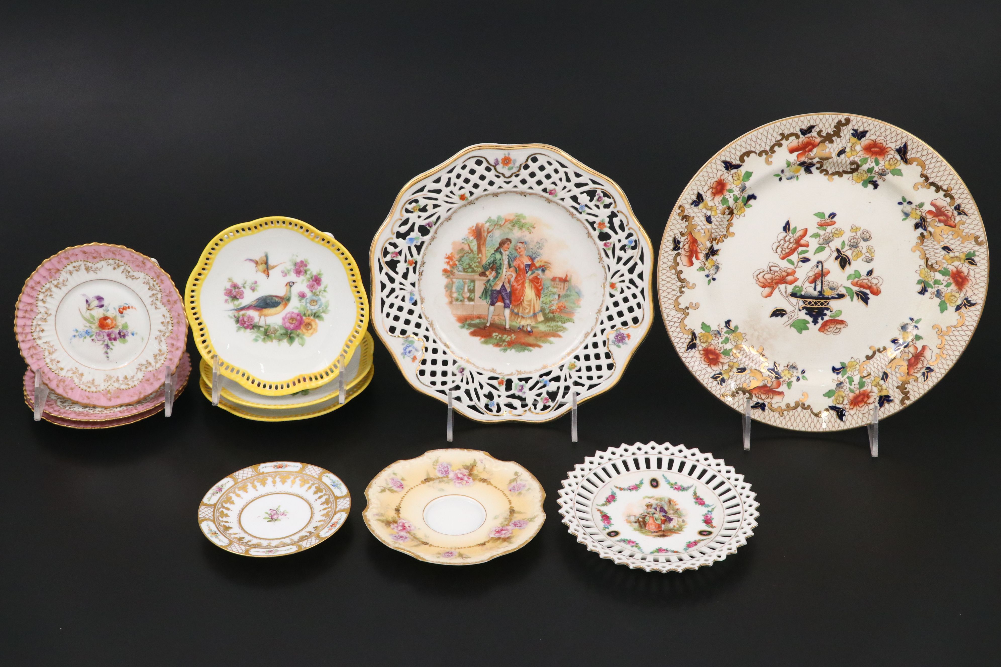 Dresden Porcelain Plates and Egg Cups with Other Floral Dinnerware
