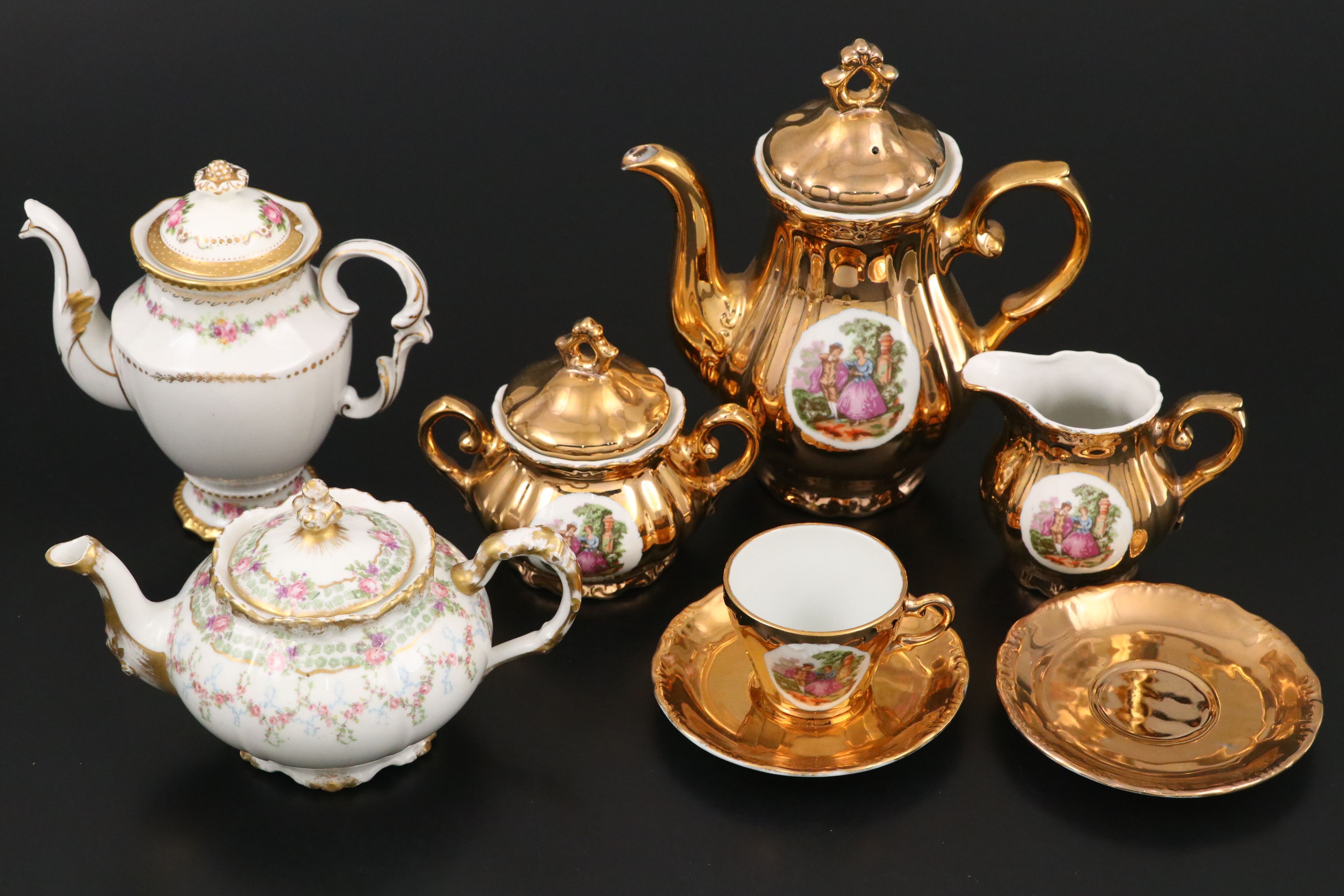 Dresden Porcelain Plates and Egg Cups with Other Floral Dinnerware