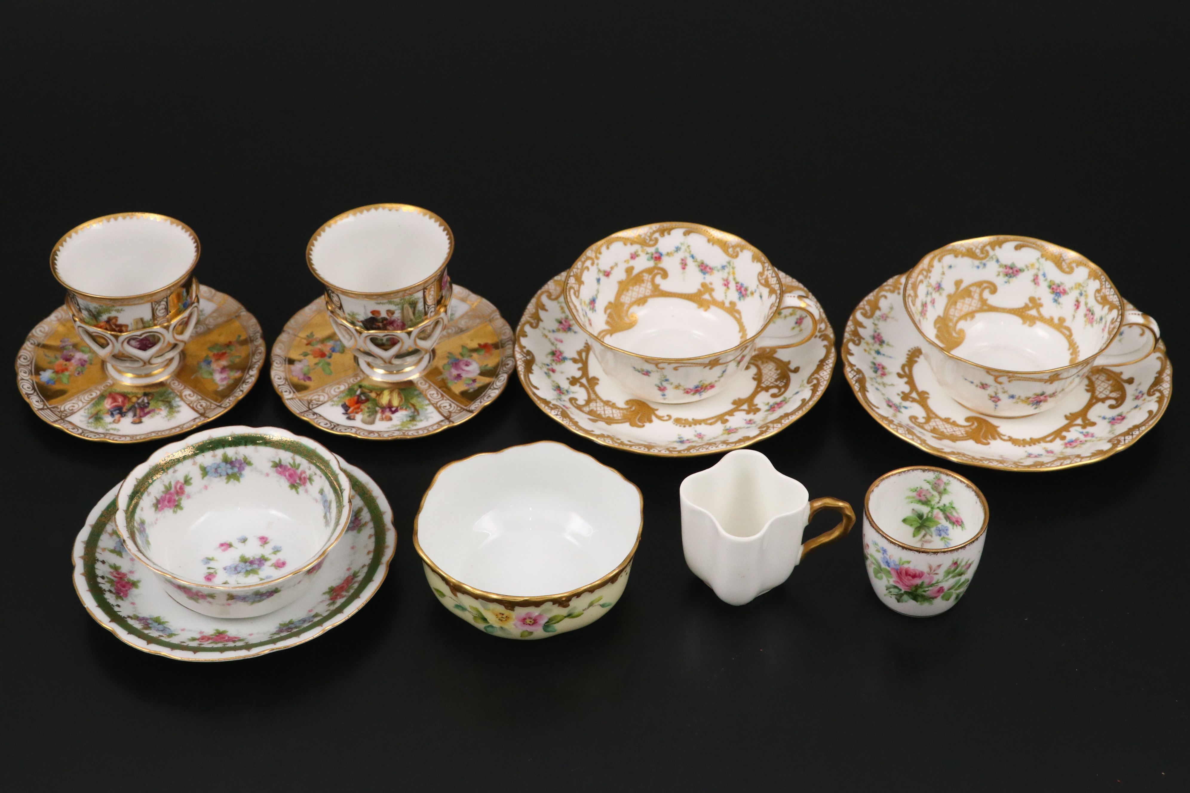 Dresden Porcelain Plates and Egg Cups with Other Floral Dinnerware