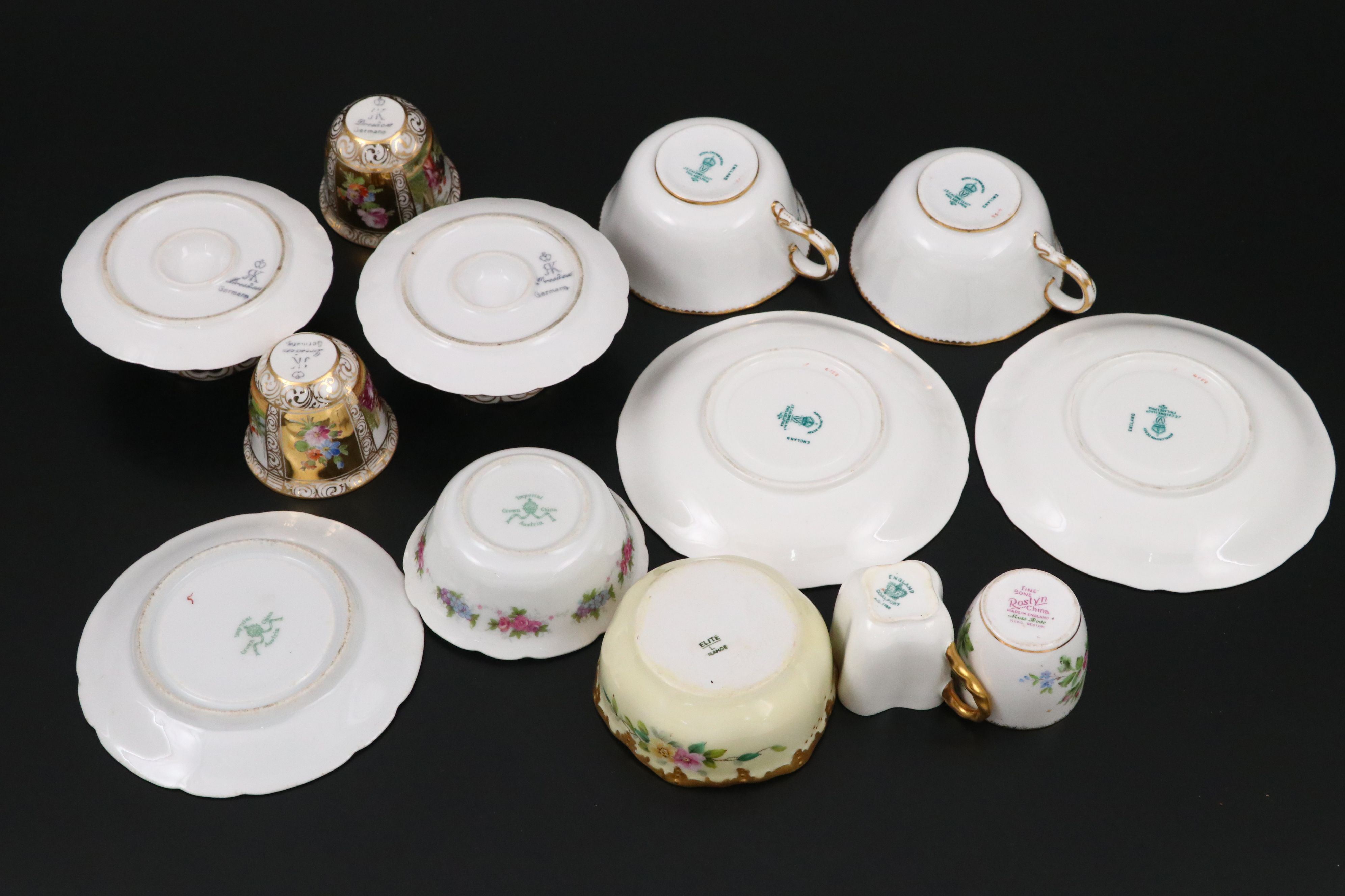Dresden Porcelain Plates and Egg Cups with Other Floral Dinnerware