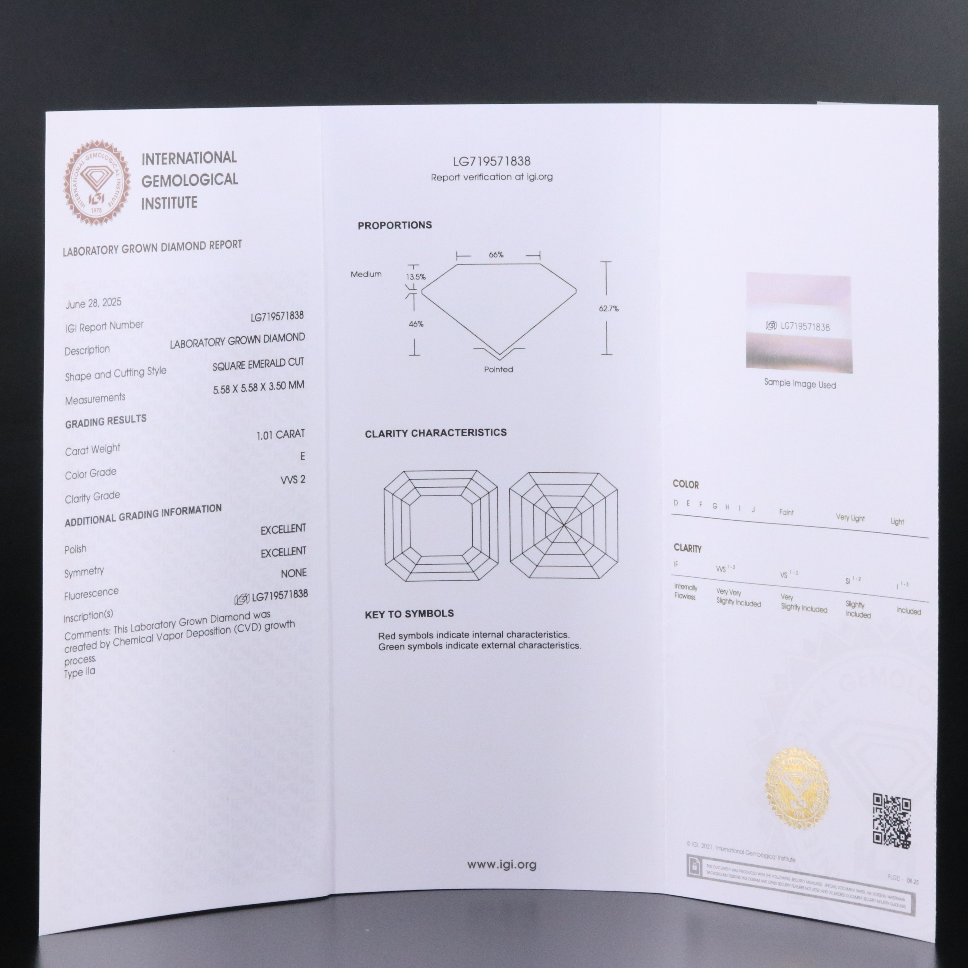 Loose 1.01 CT Lab Grown Diamond with IGI Report
