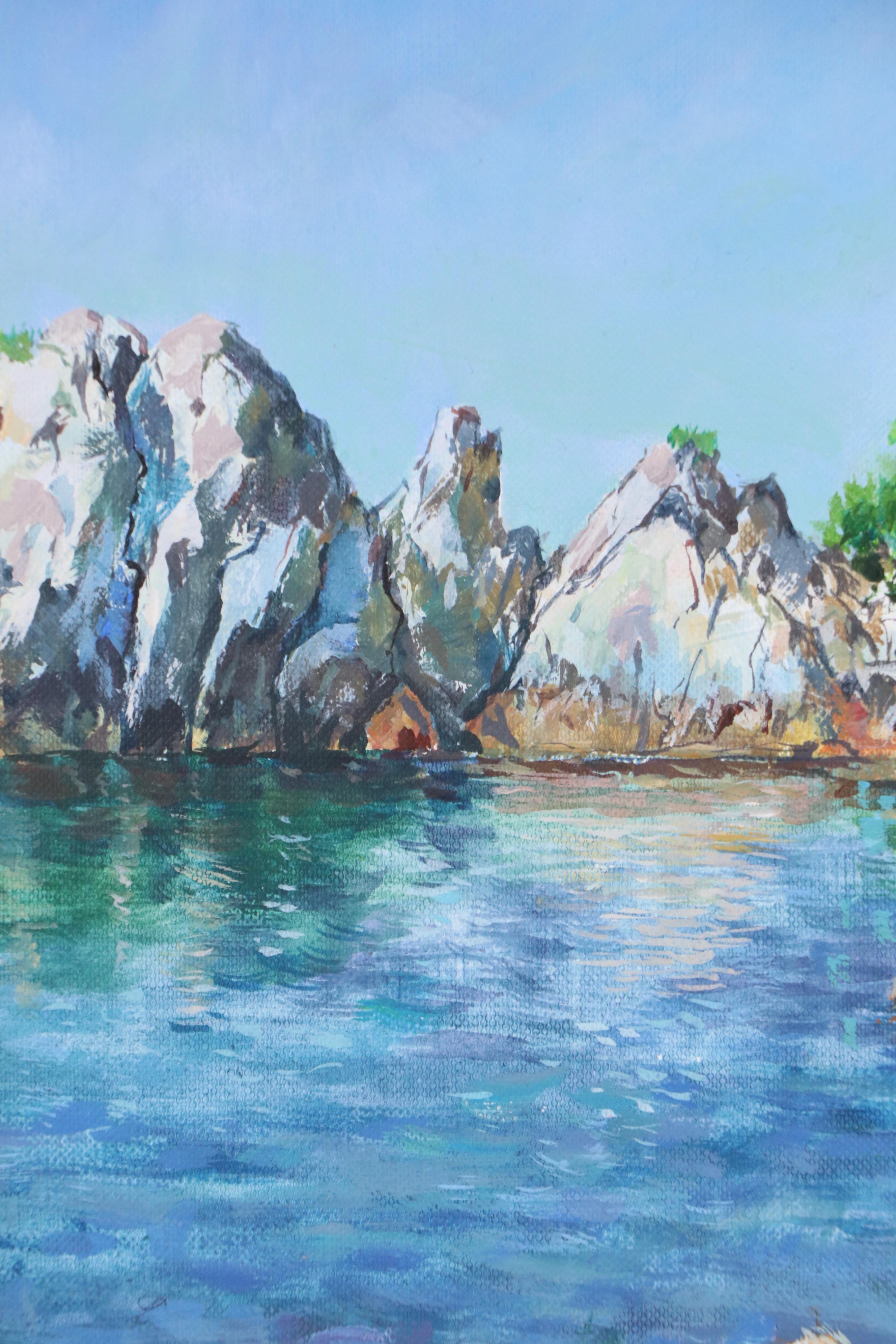 Aleksandr Yastrebov Acrylic Painting of Mediterranean Beach House, 2024