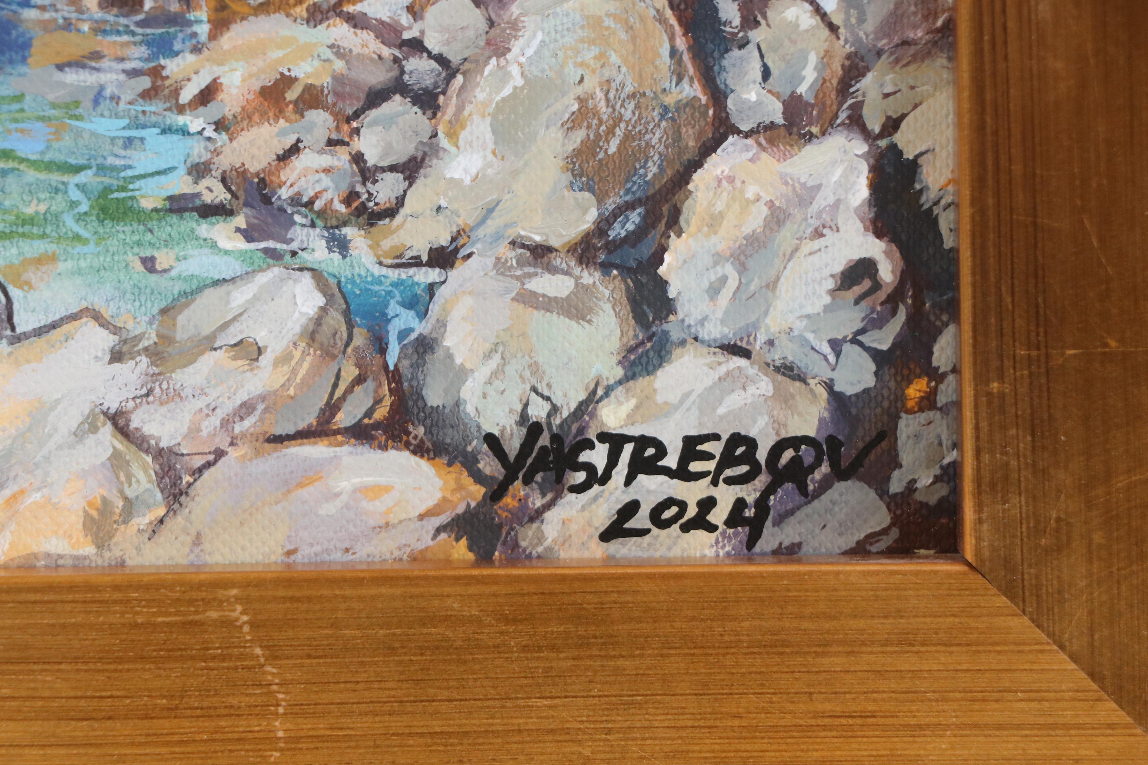 Aleksandr Yastrebov Acrylic Painting of Mediterranean Beach House, 2024